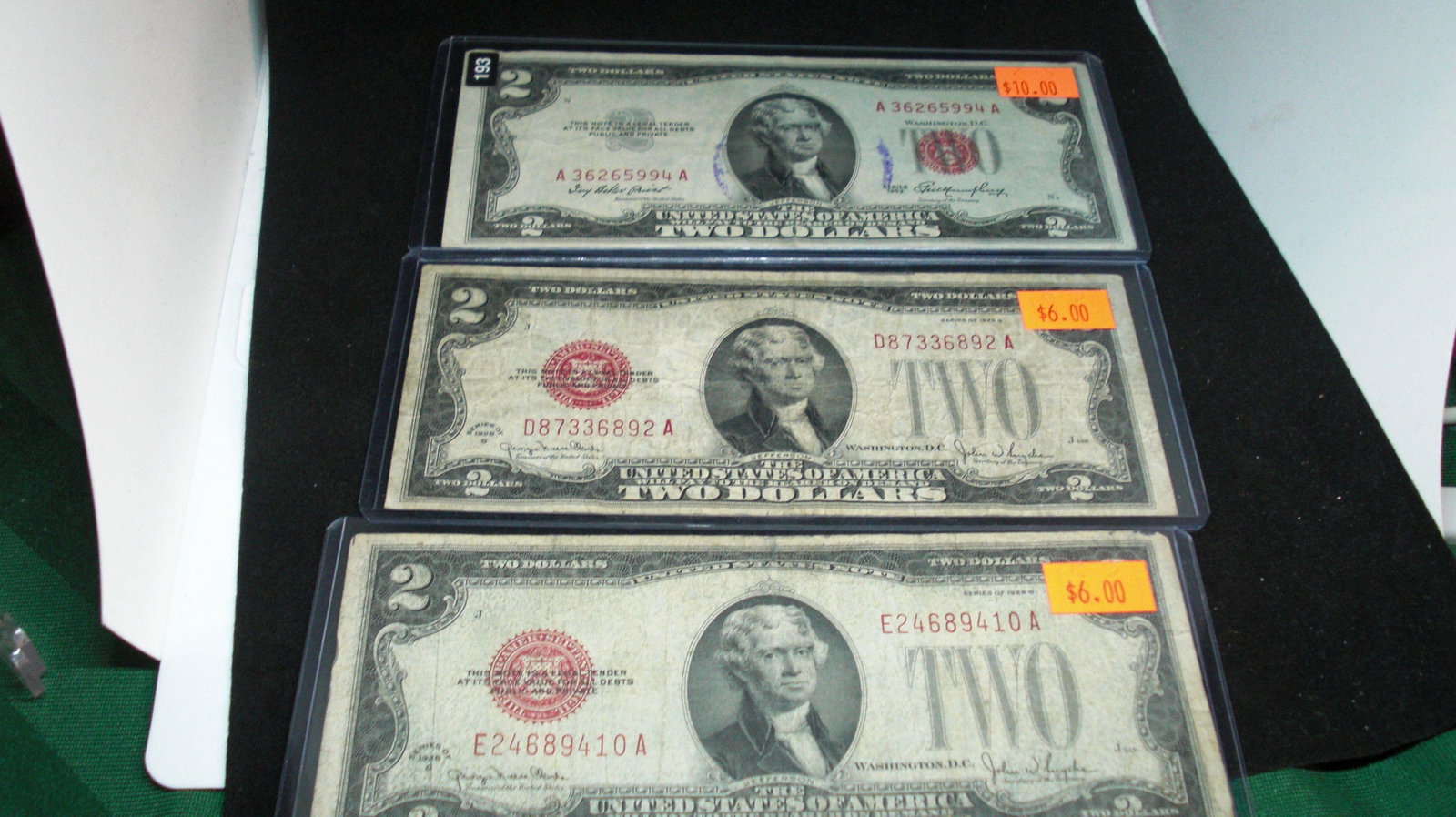 LOT OF 3 RED SEAL 1928/1953 SEIRES $2 BILLS: in top loader