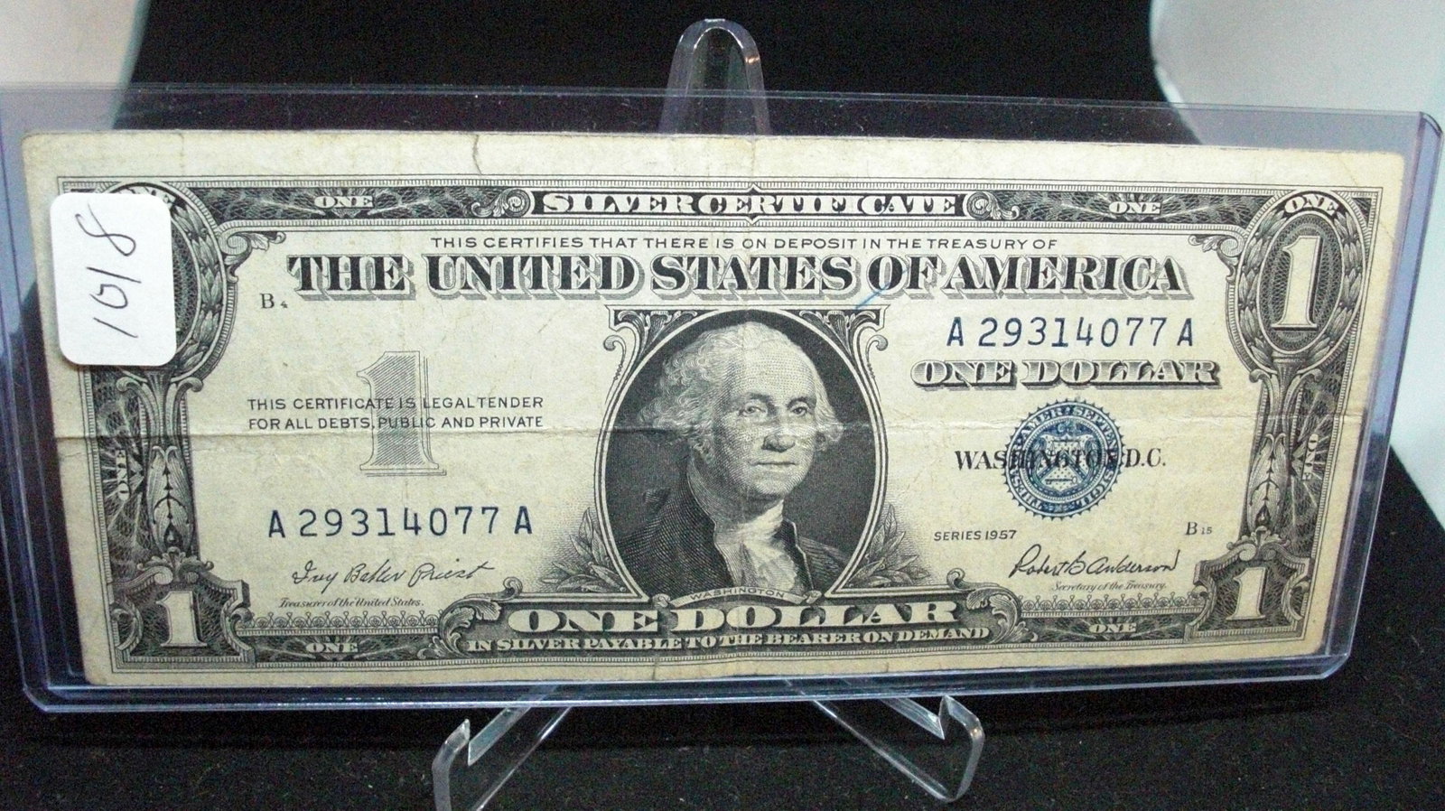 1957 series silver certificate: in top loader