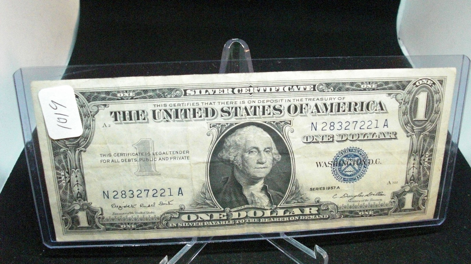 1957 series a silver certificate: in top loader