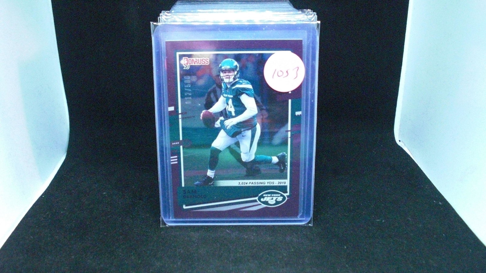 Sam darnold purple foil short print 112 a 500: in top loader