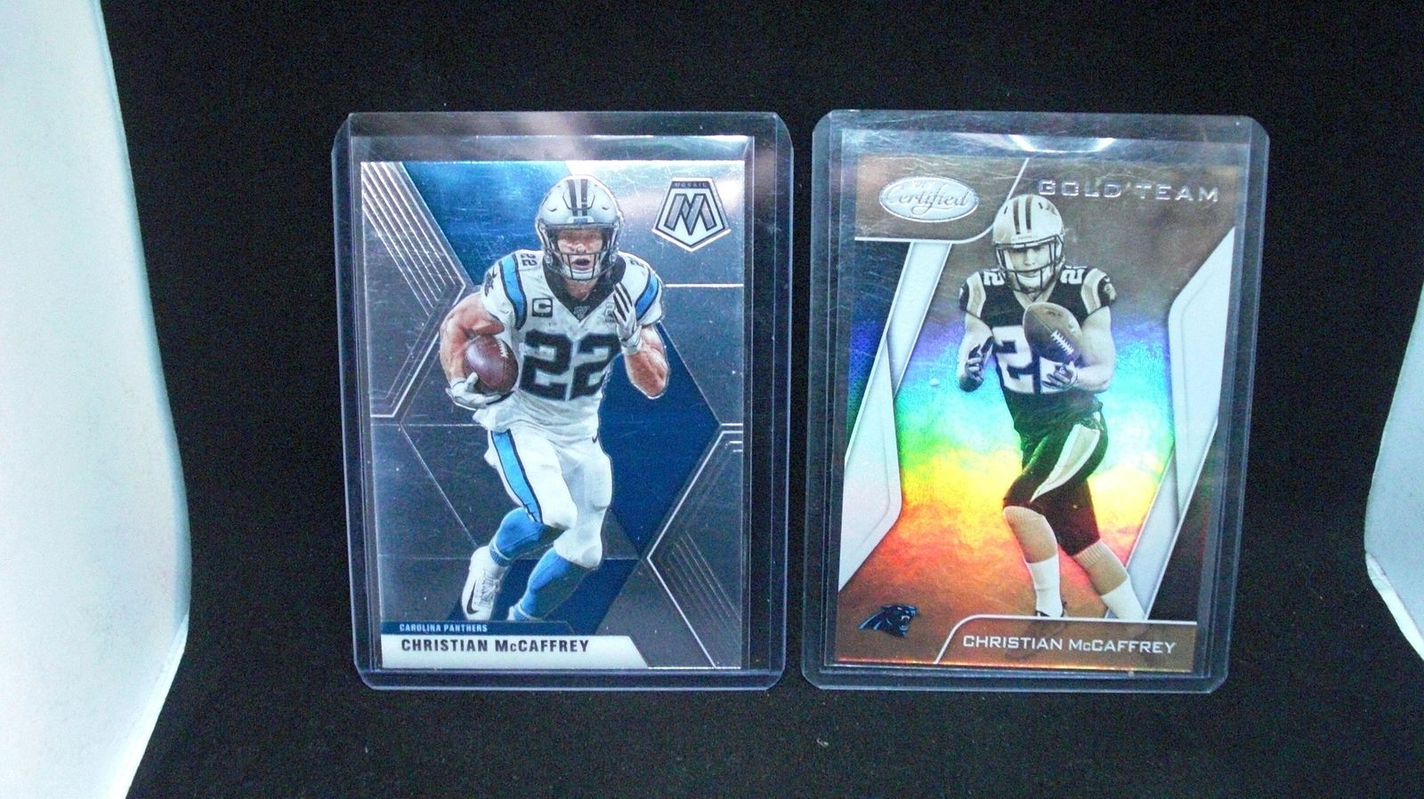 Two Christian McCaffrey cards with certified gold team (1 of 1)