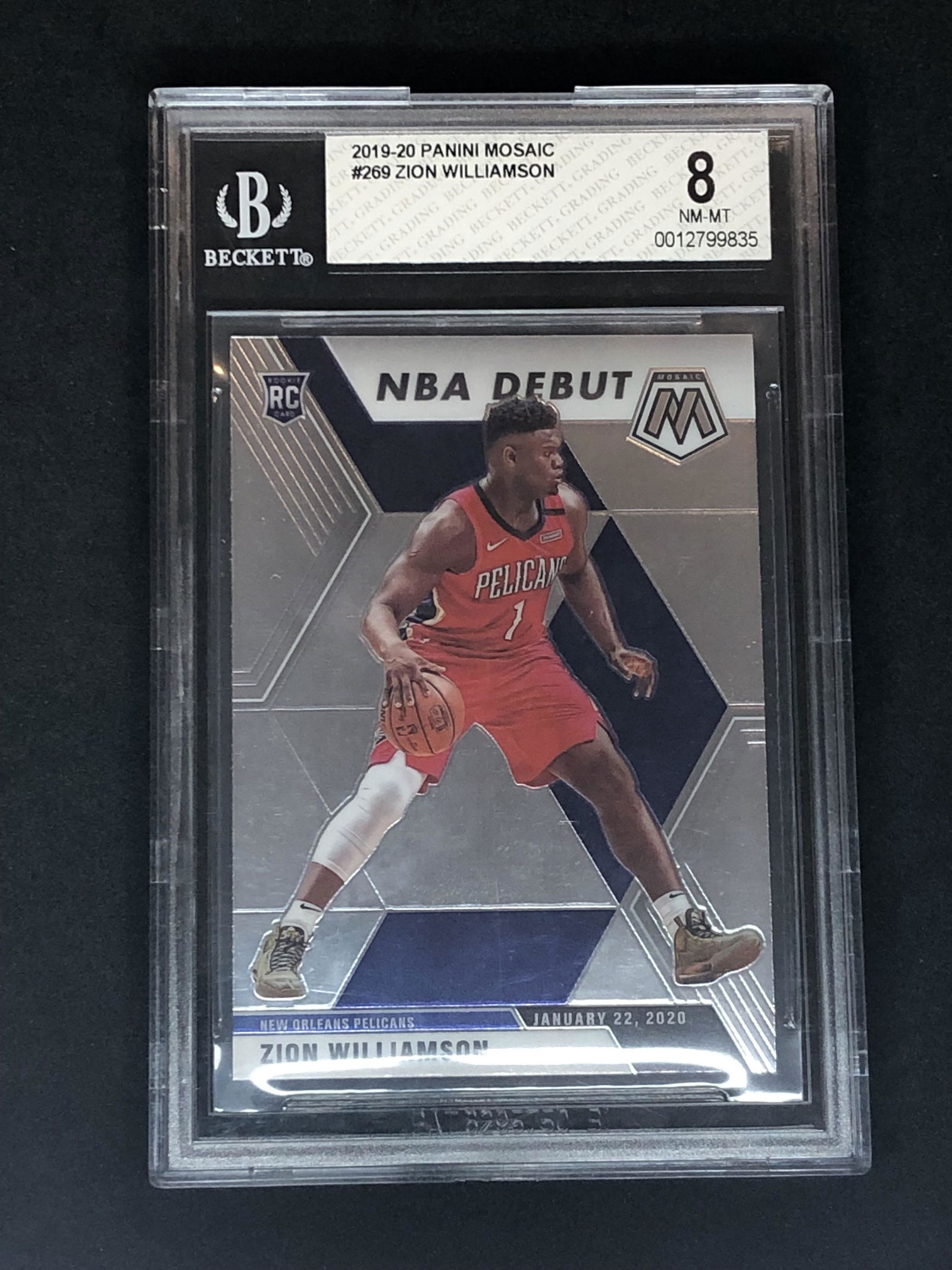 Zion Williamson Panini Mosaic NBA Debut Rookie Beckett (1 of 1)