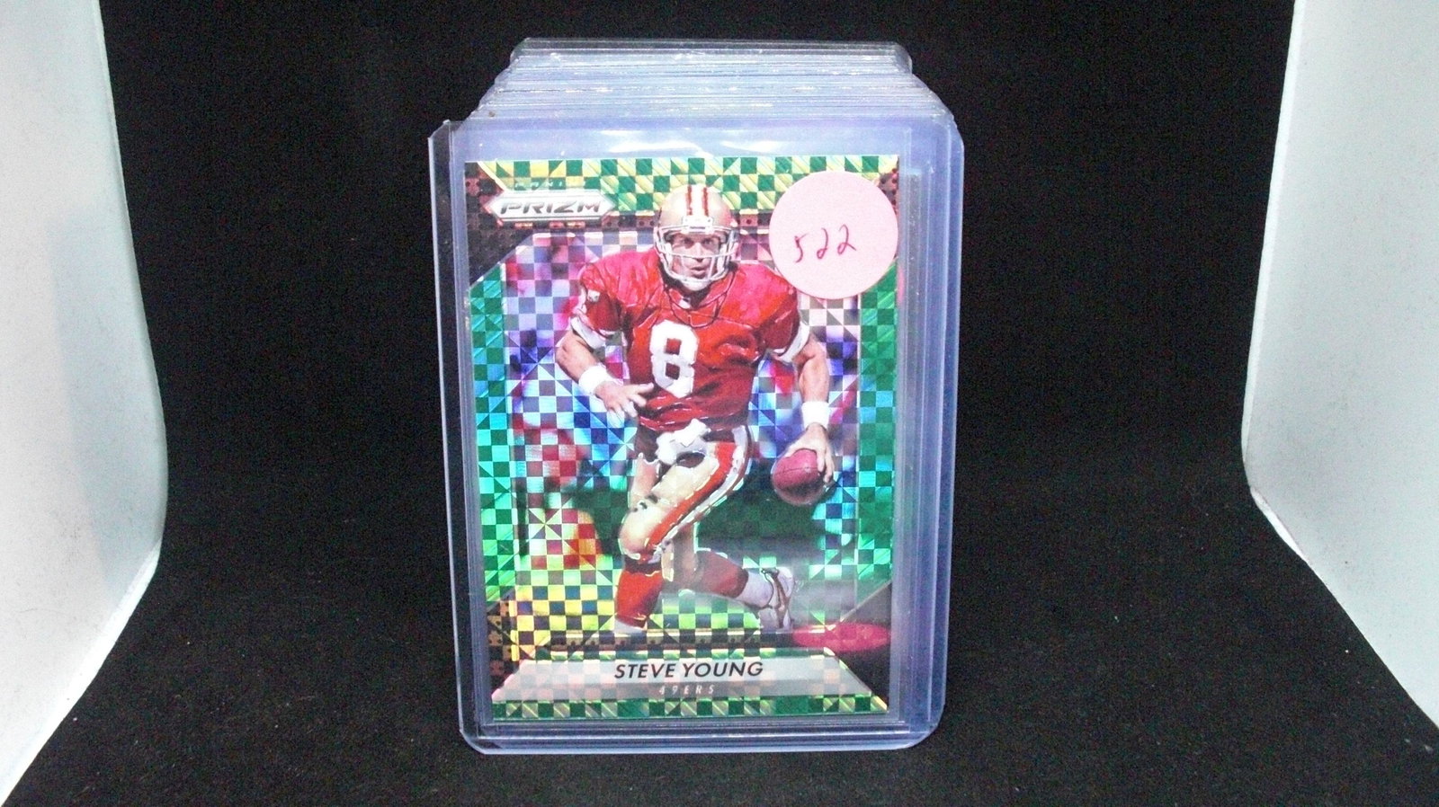 Steve young green checkerboard prizm 11/49: in top loader