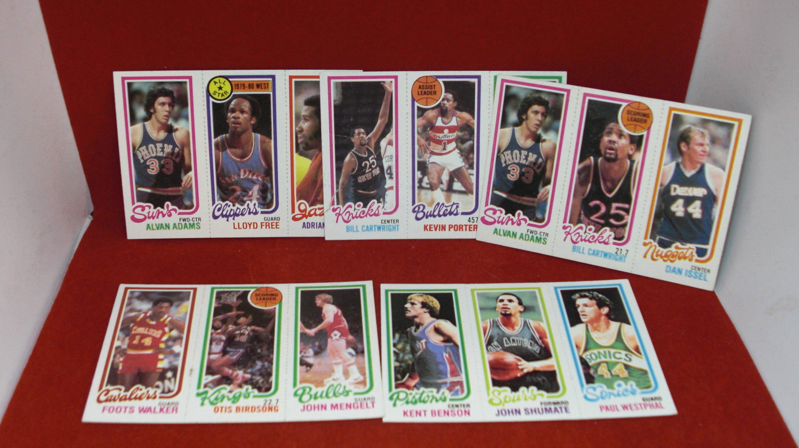 lot of 5 vintage topps basketball: lloyd free, alvan adams, foots walker