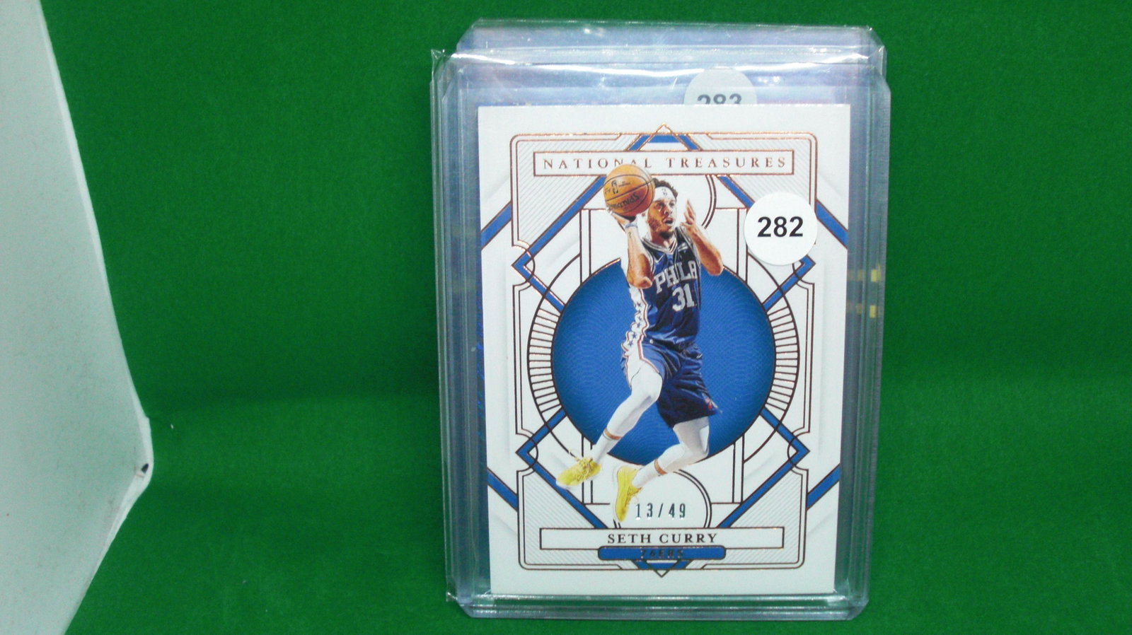 seth curry national treasures 13/49: in top loader