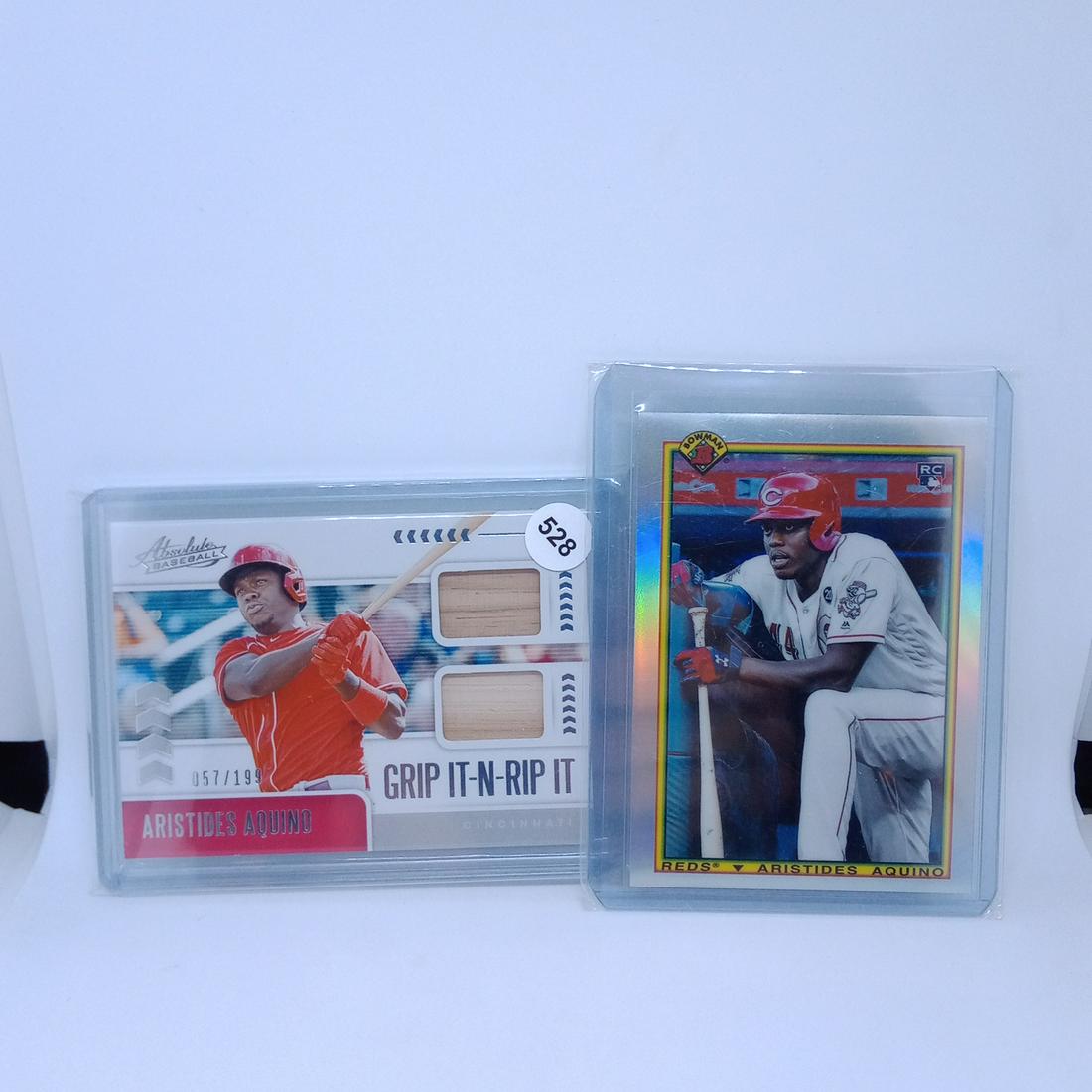 lot of 2 aristides aquino cards w/ dual bat relic: lot of 2 aristides aquino cards w/ dual bat relic