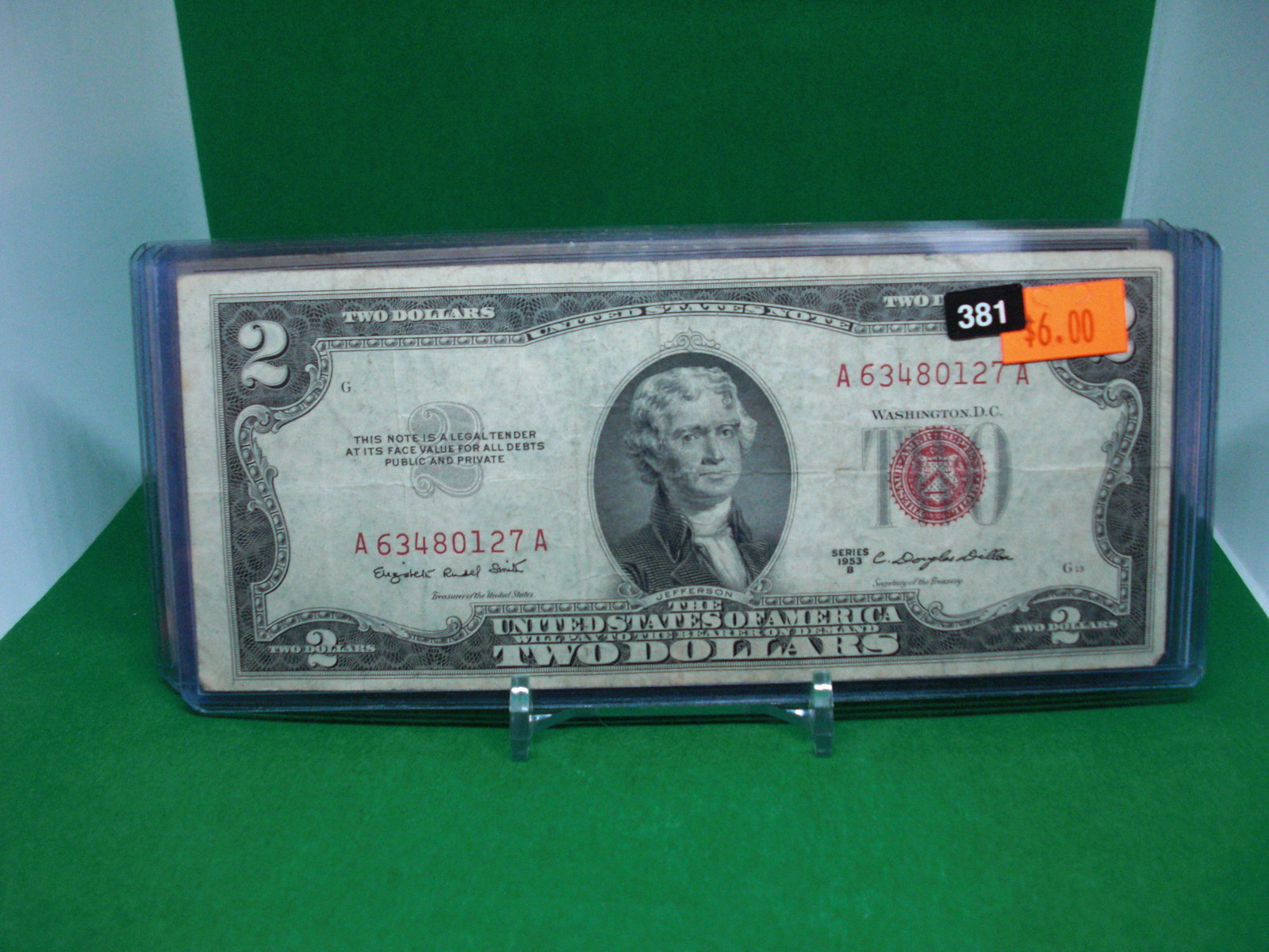 1953b series $2 bill: in top loader