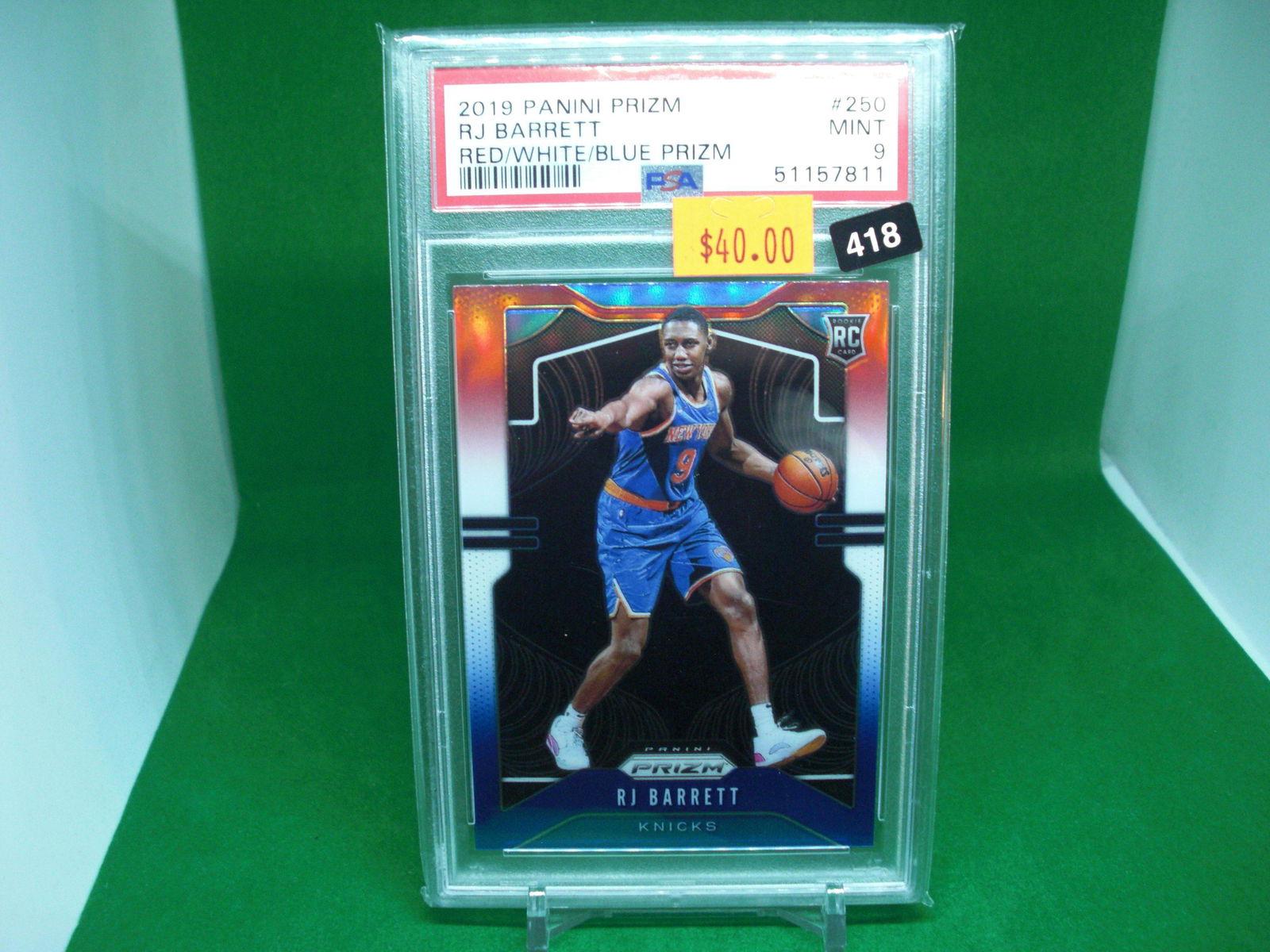 psa 9 mint rj barrett red white blue prizm rookie (1 of 1)