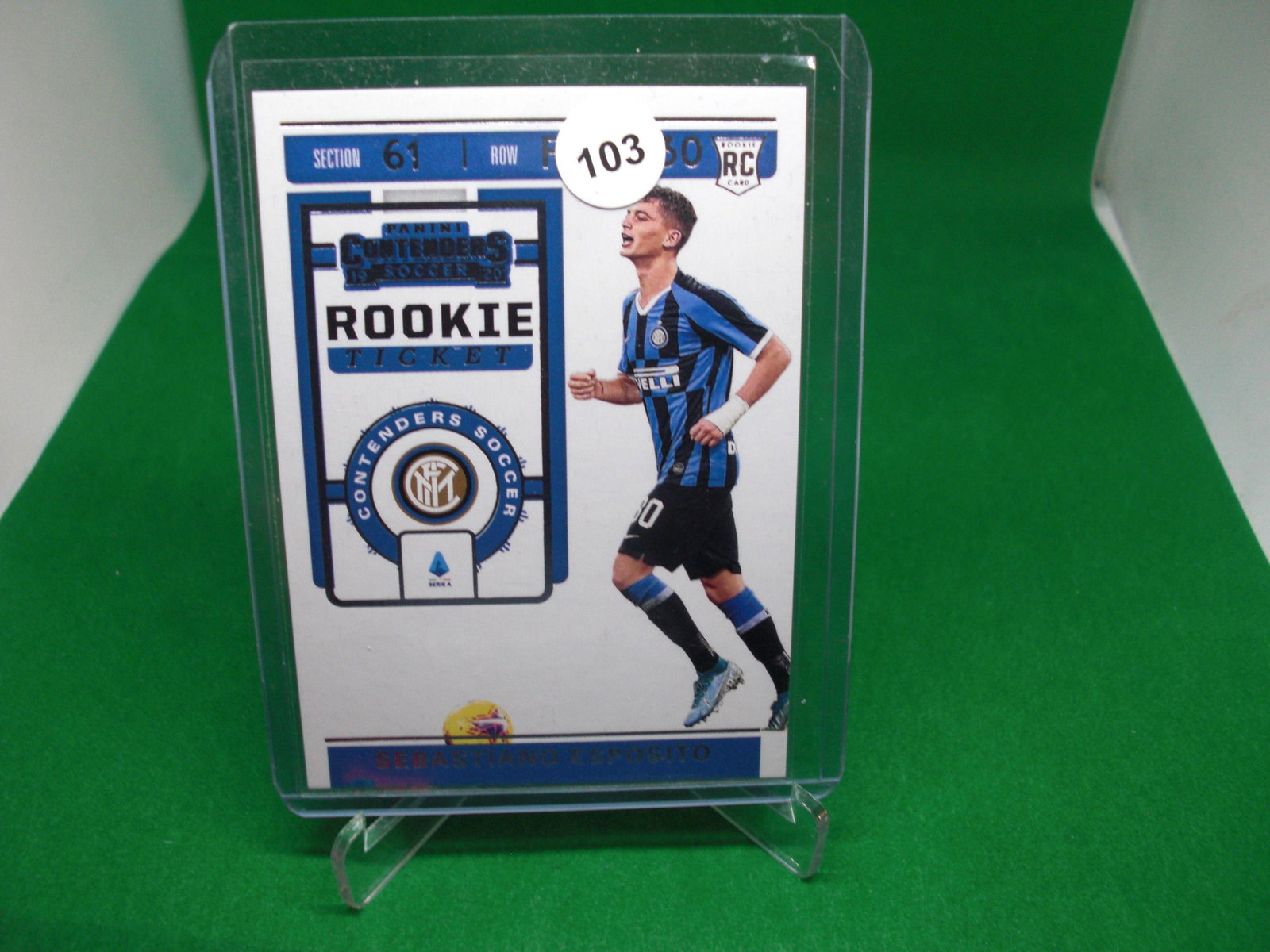 Sebastiano Esposito rookie soccer card: in top loader
