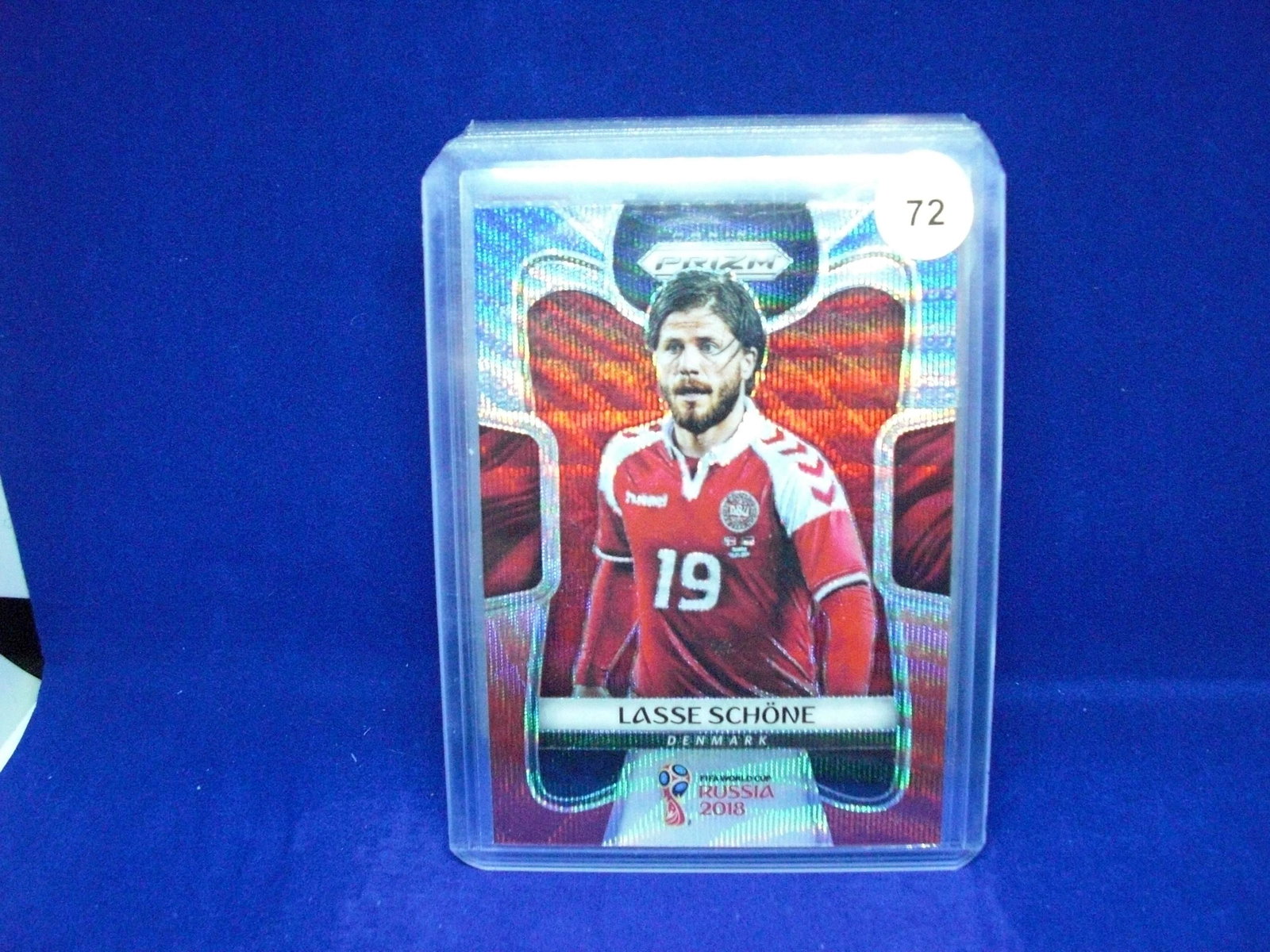 2018 panini prizm world cup soccer card: lasse schone red white blue wave prizm
