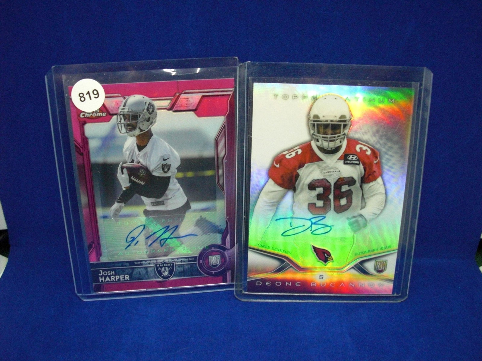 lot of 2 topps football rookie autos: deone buchanon and josh harper 46/75 rookie autos
