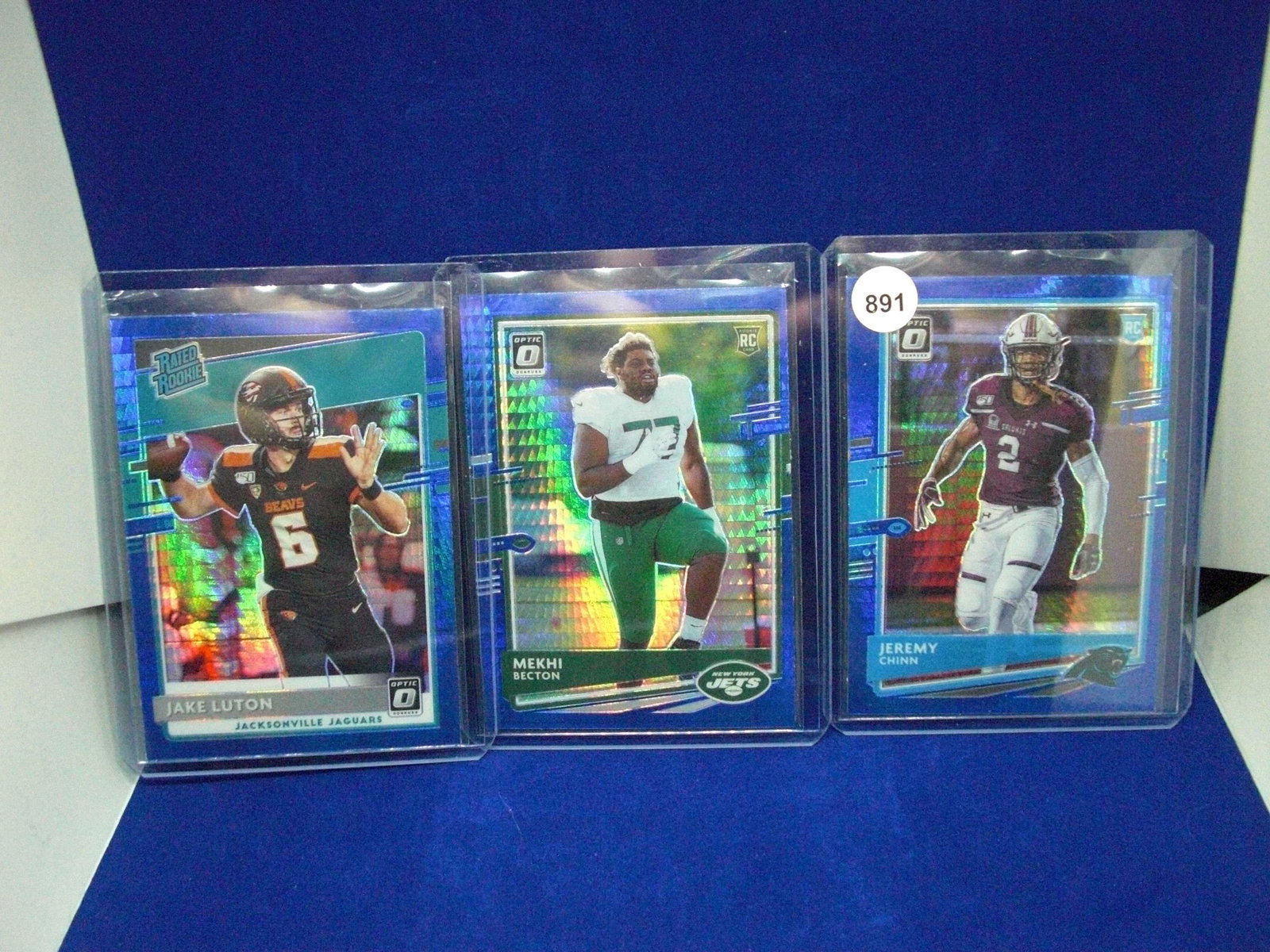 lot of 3 blue hyper prizm rooies: with jeremy chinn crolina panthers