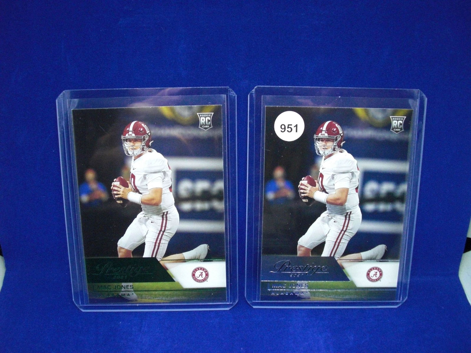 mac jones rookie card with green foil parallel (1 of 1)