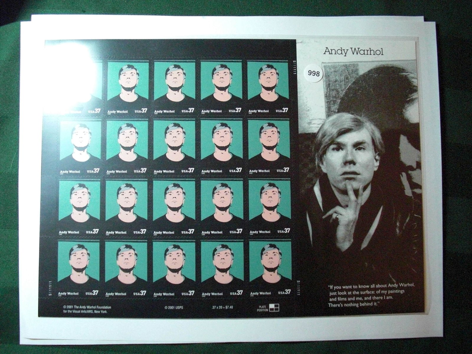 2001 Andy Warhol US mint stamp sheet (1 of 1)