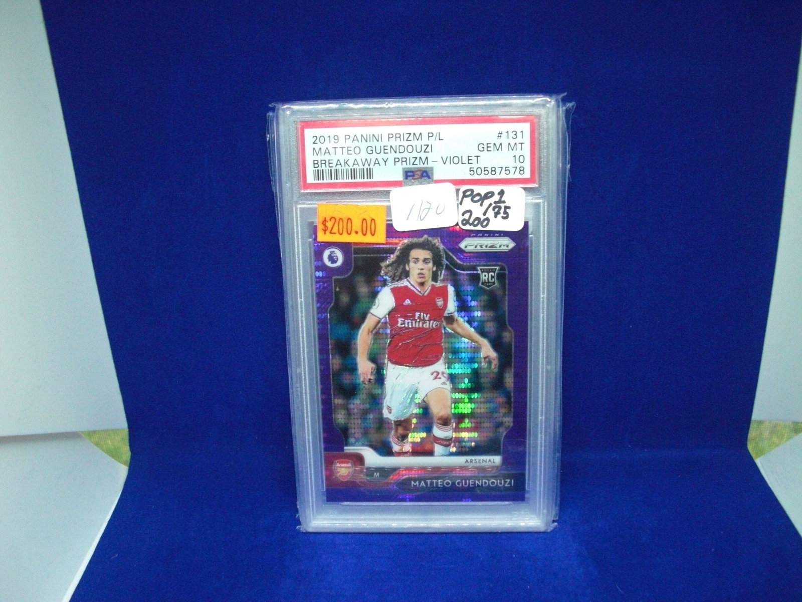 psa gem 10 matteo guendouzi violet prizm 16/75: graded card