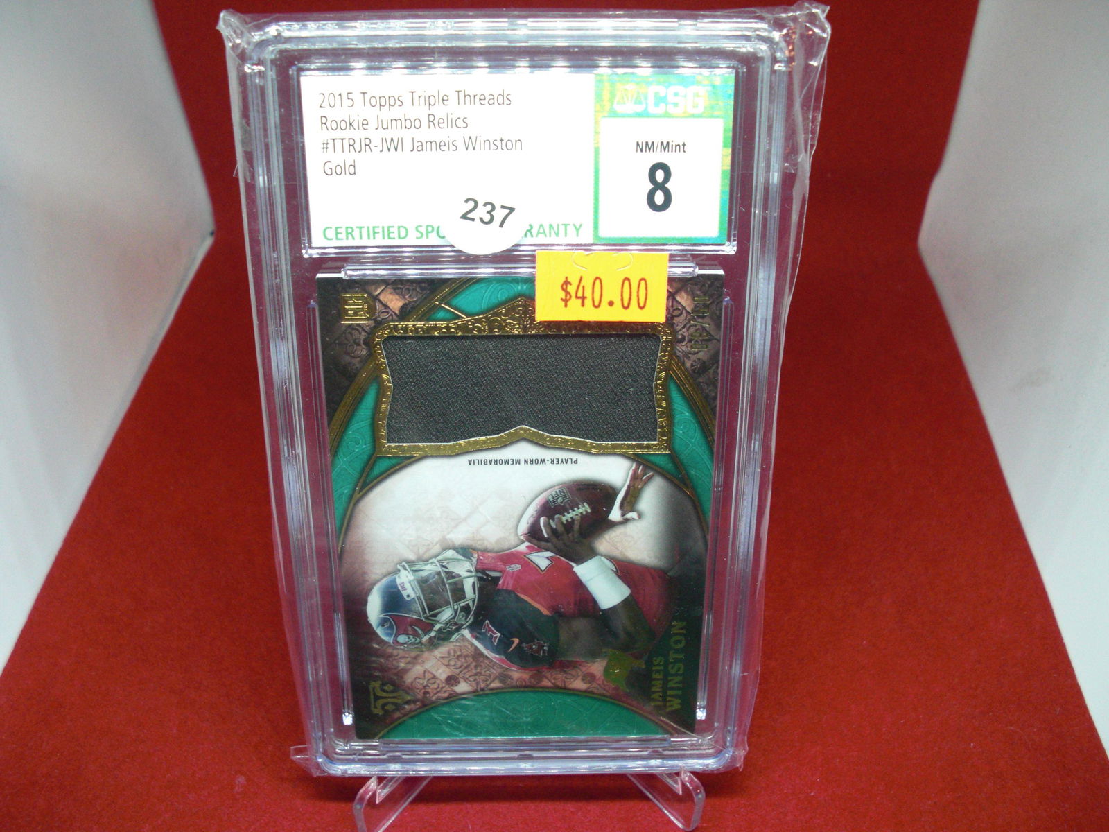 csg graded 201 jameis winston jumb relics #09/50 mint 8 (1 of 1)