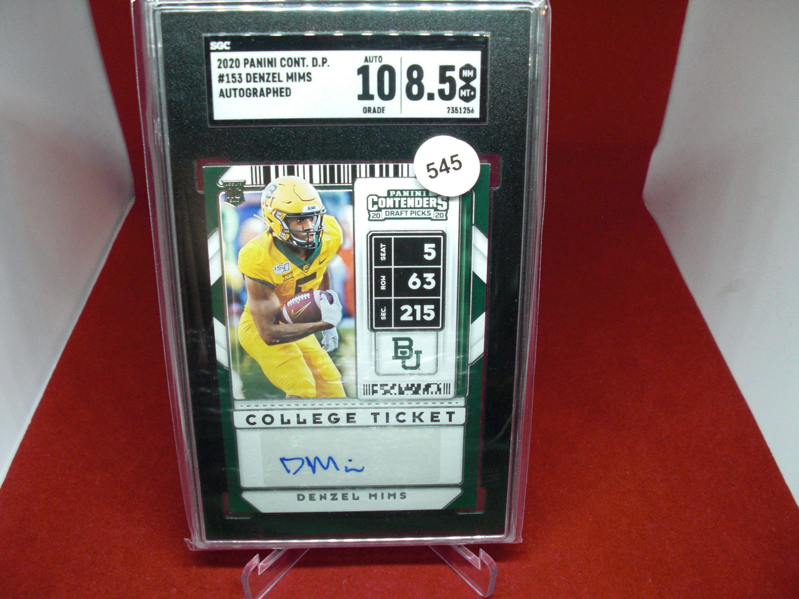 sgc graded 2020 denzel mims auto rookie mint 8.5 auto (1 of 1)