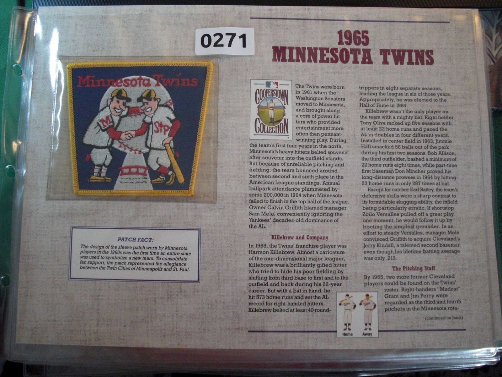 large patch 1965 minnesota twins: on nice page