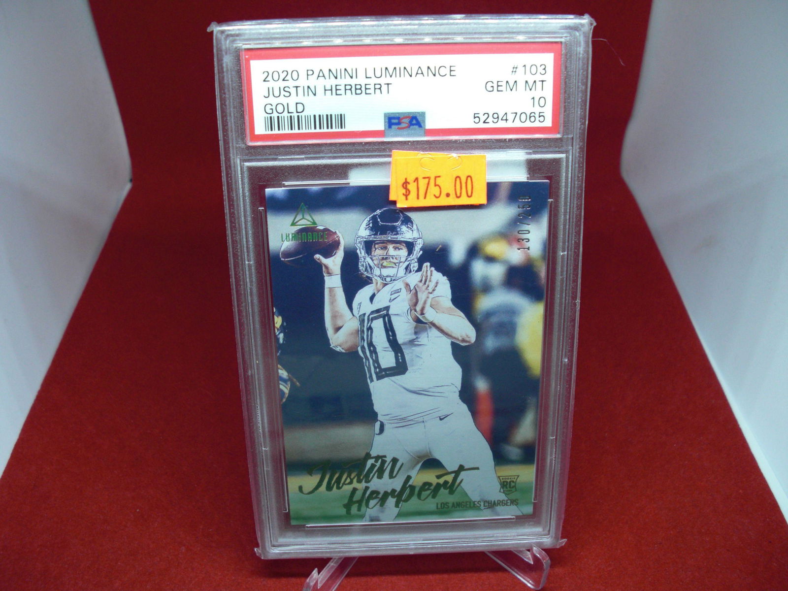 psa 2020 justin herbert gold #130/250 mint 10 (1 of 1)