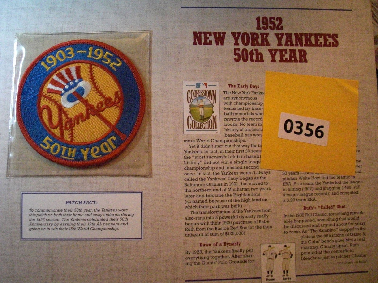 1952 new york yankees patch on card (1 of 1)