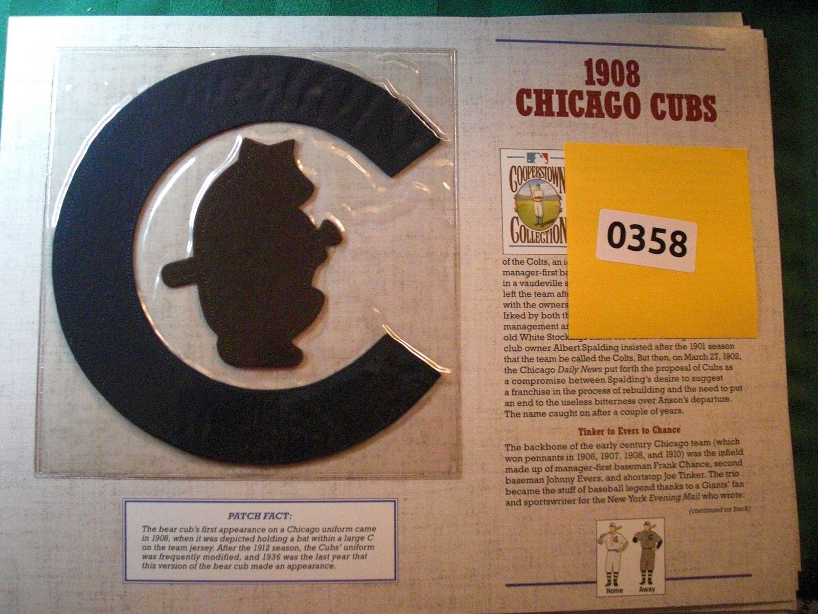 1908 chicago cubs patch on card (1 of 1)