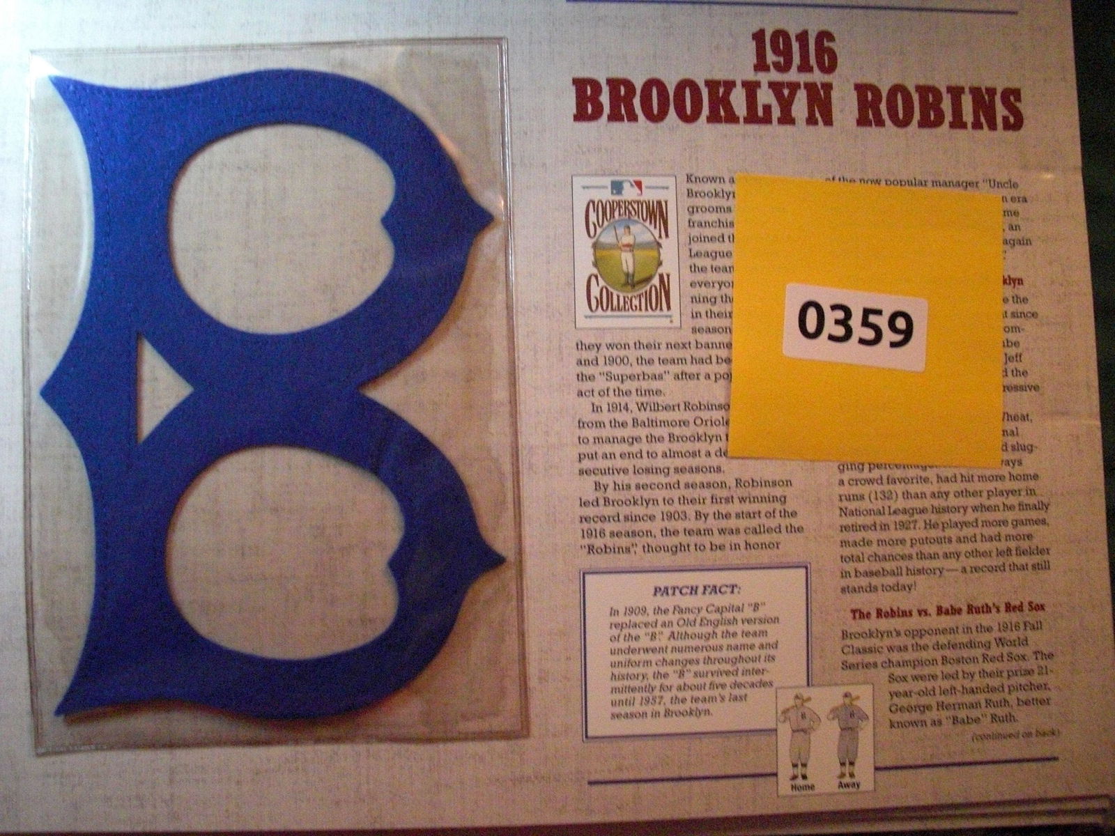 1916 brooklyn robins patch on card (1 of 1)