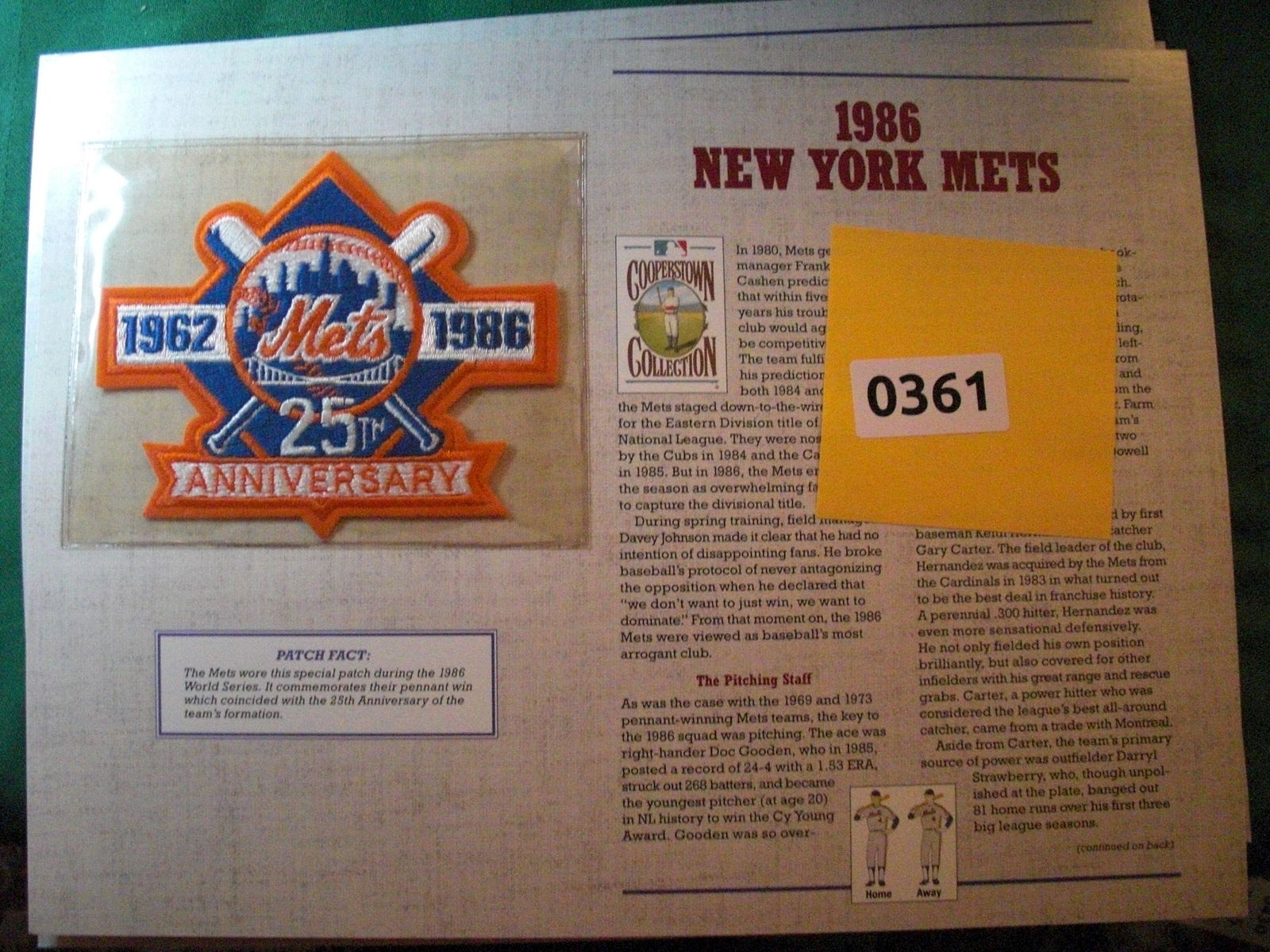 1986 new york mets patch on card (1 of 1)