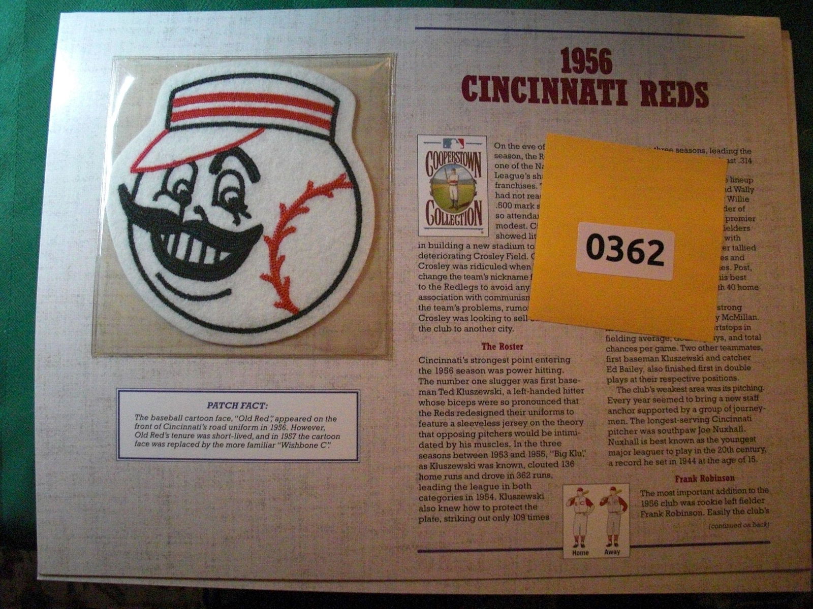 1956 cincinnati reds patch on card (1 of 1)
