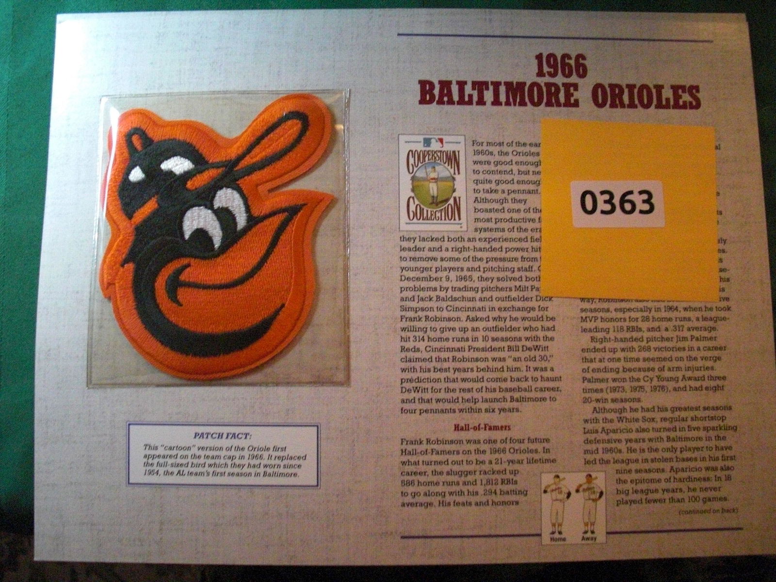 1966 baltimore orioles patch on card (1 of 1)