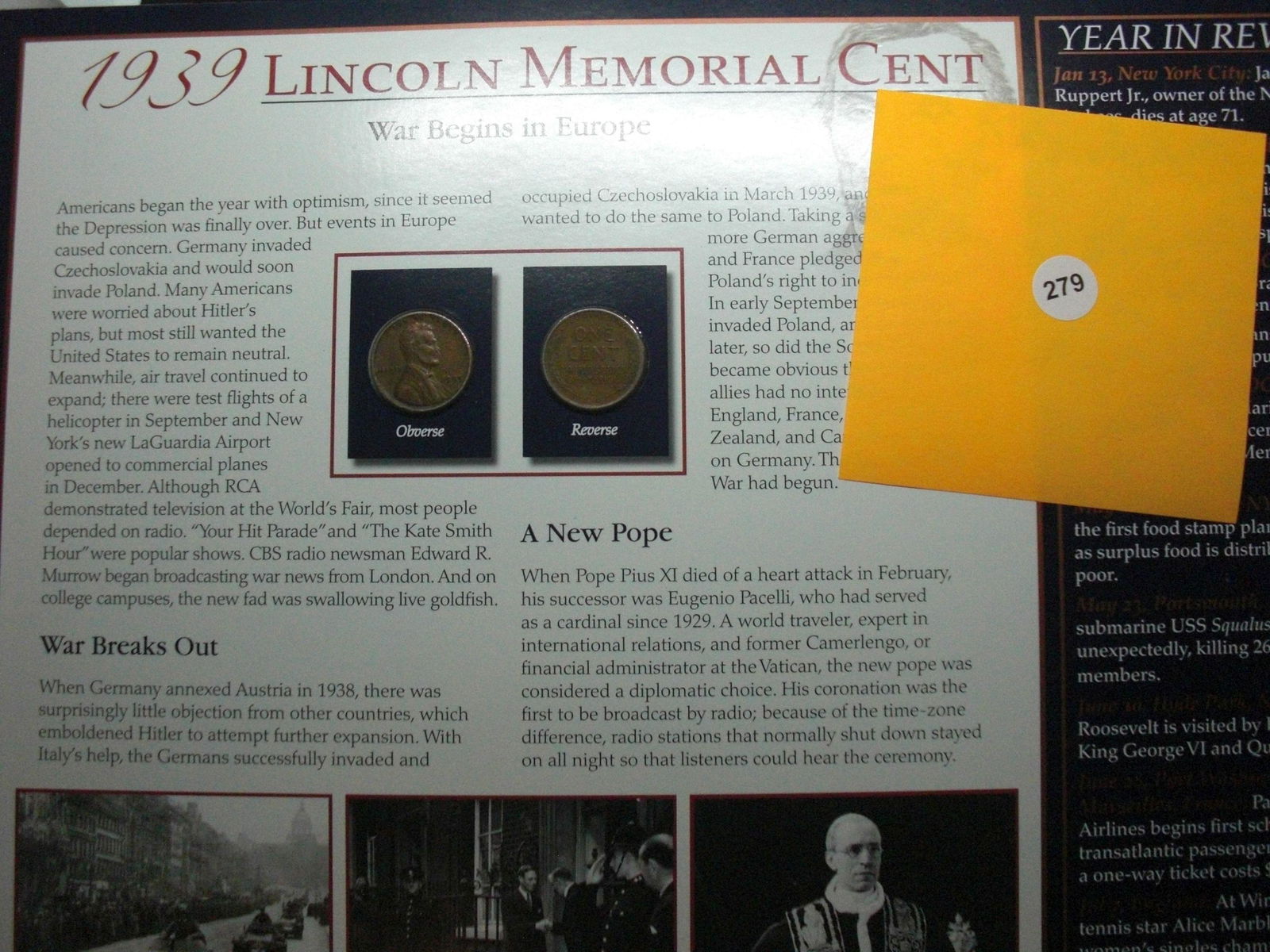 1939 wheat penny with collector card (1 of 1)