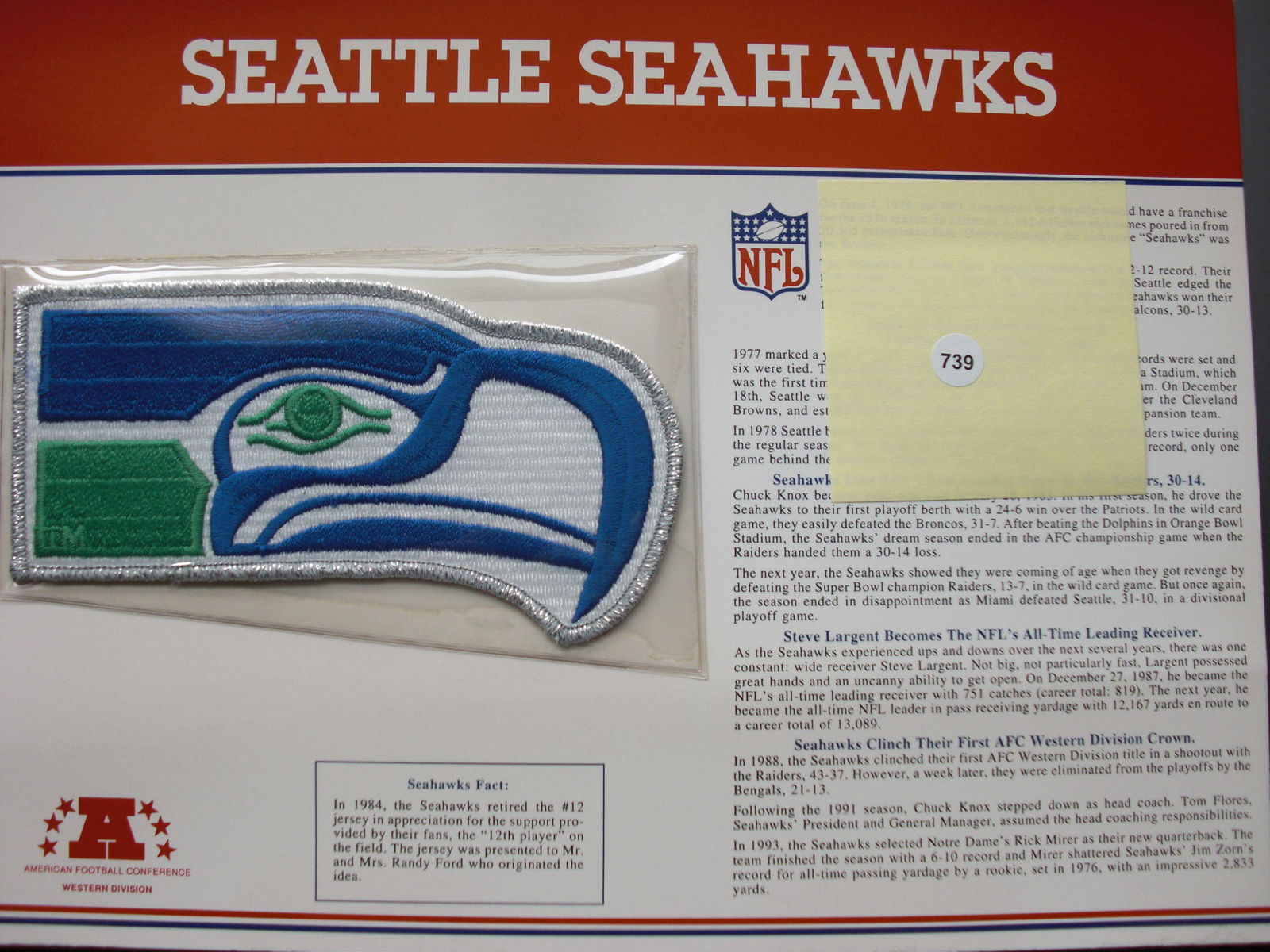 Seattle Seahawks team logo patch (1 of 1)