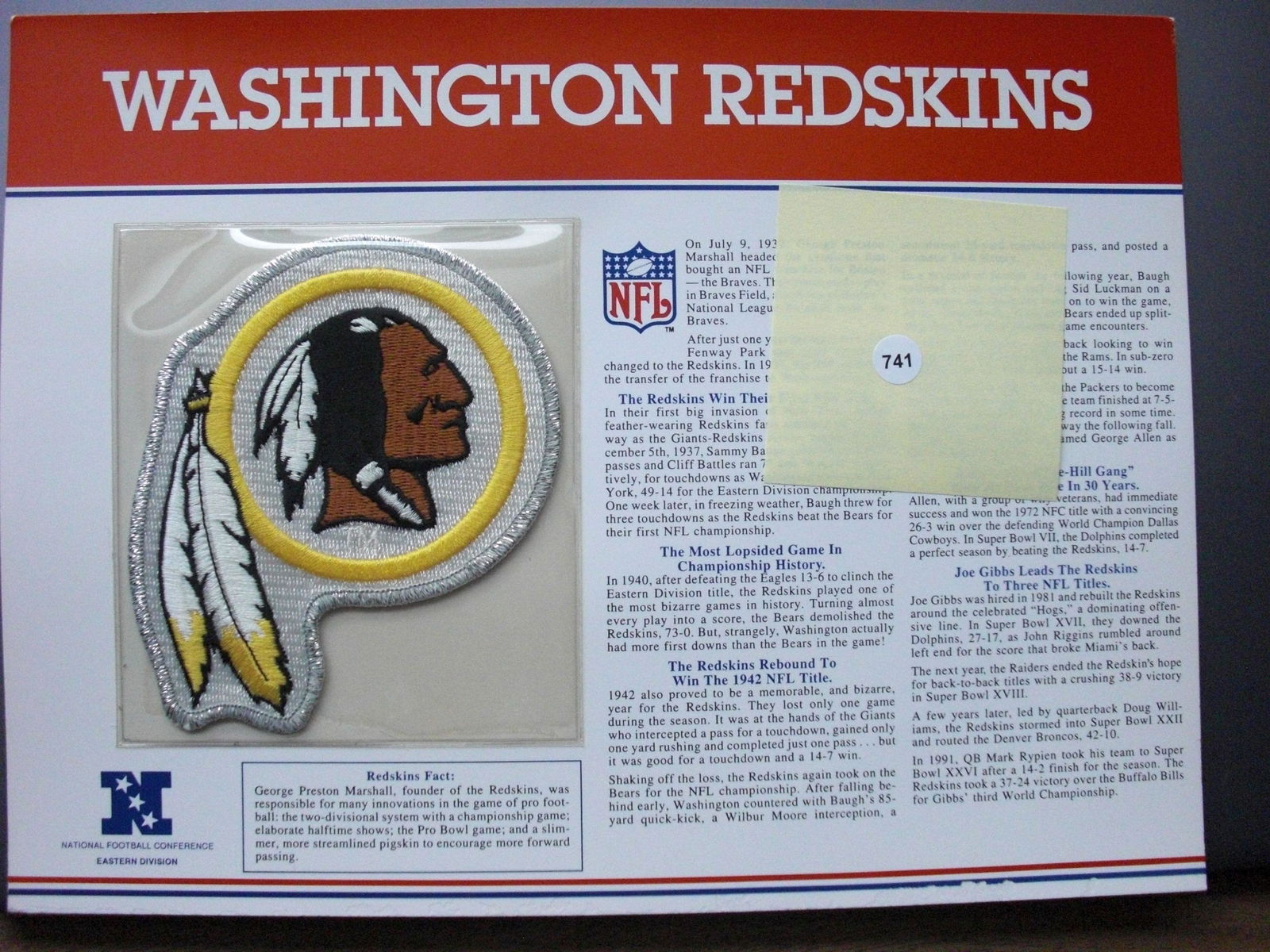 Washington Redskins team logo patch (1 of 1)