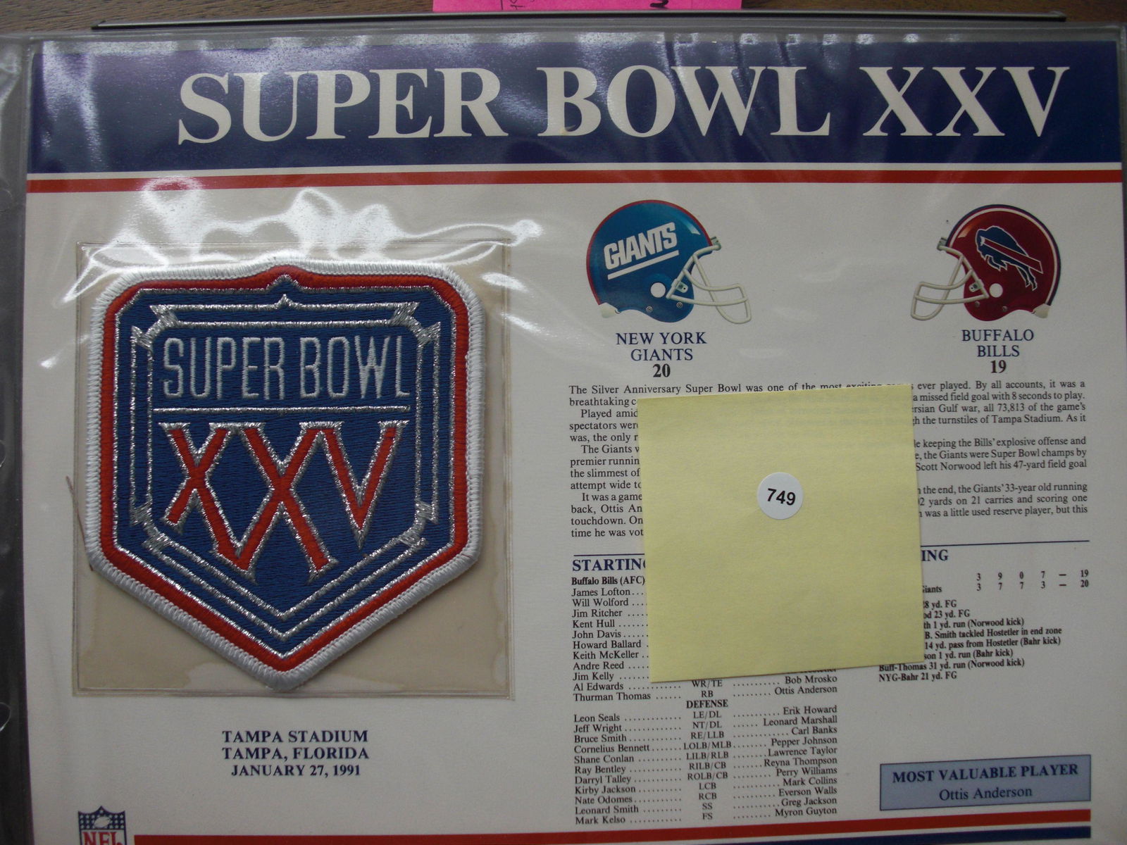 Super Bowl 25 logo patch Tampa stadium (1 of 1)