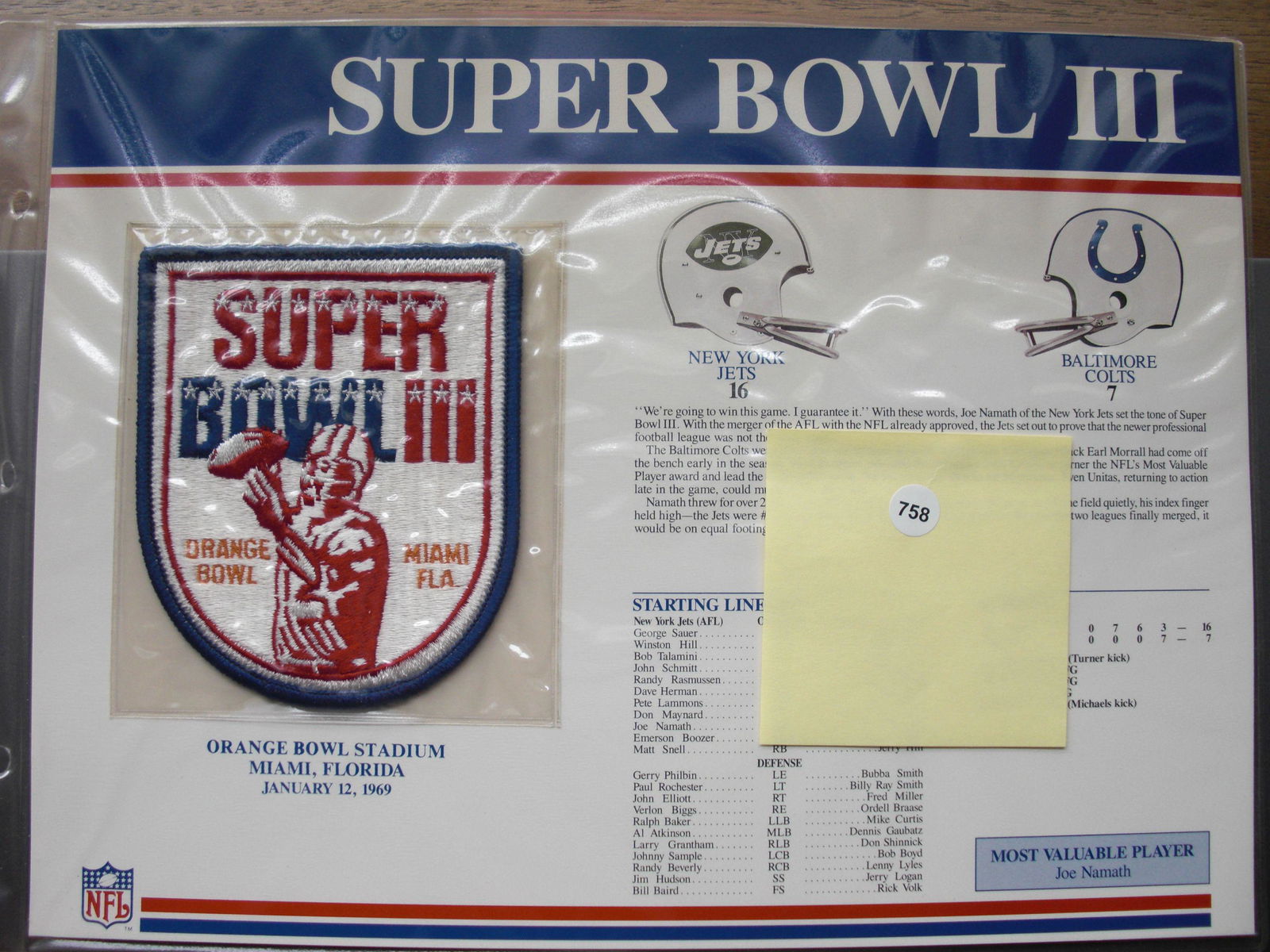 Super Bowl 3 logo patch Orange Bowl (1 of 1)