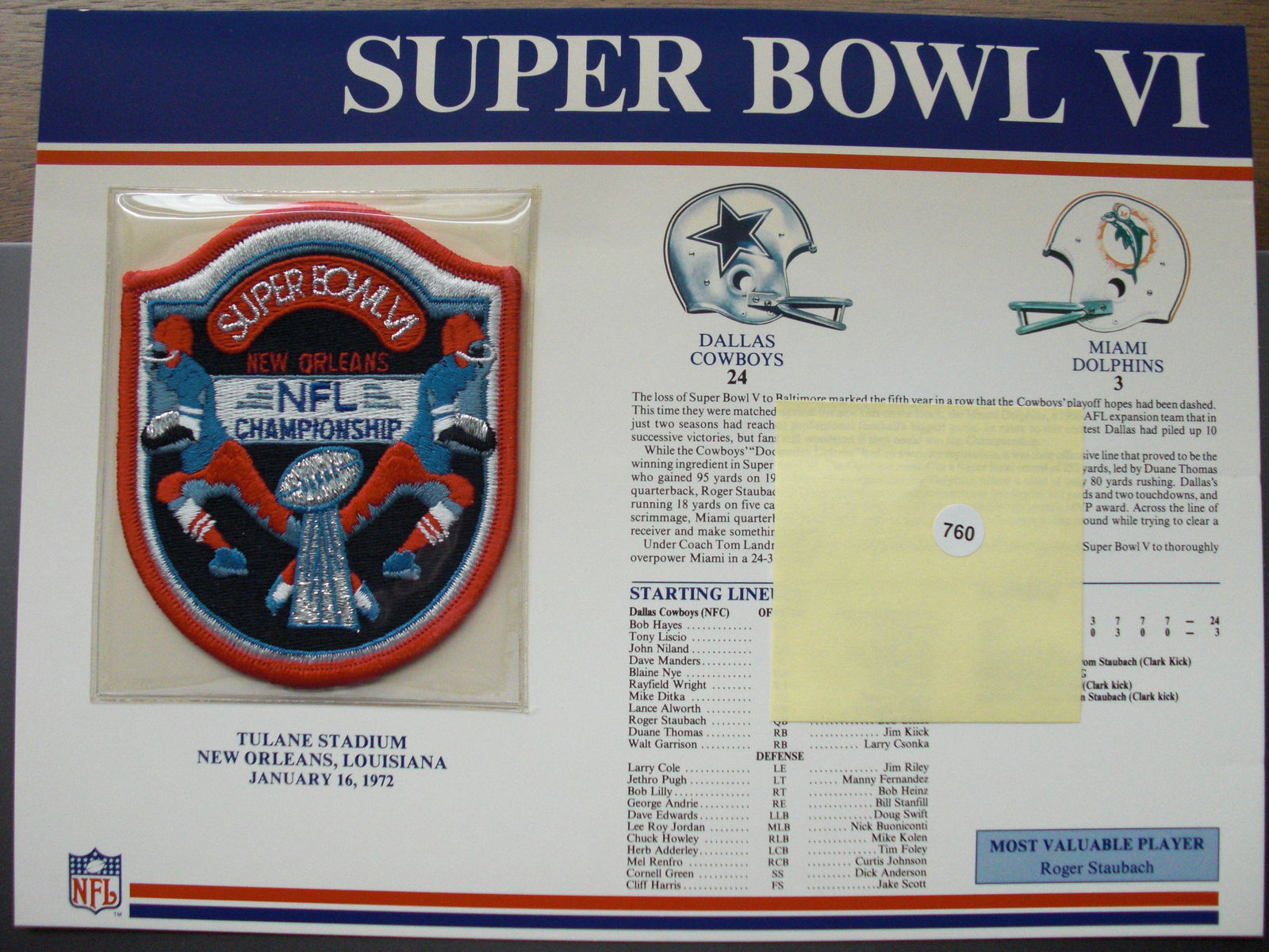 Super Bowl 6 logo patch Tulane stadium (1 of 1)