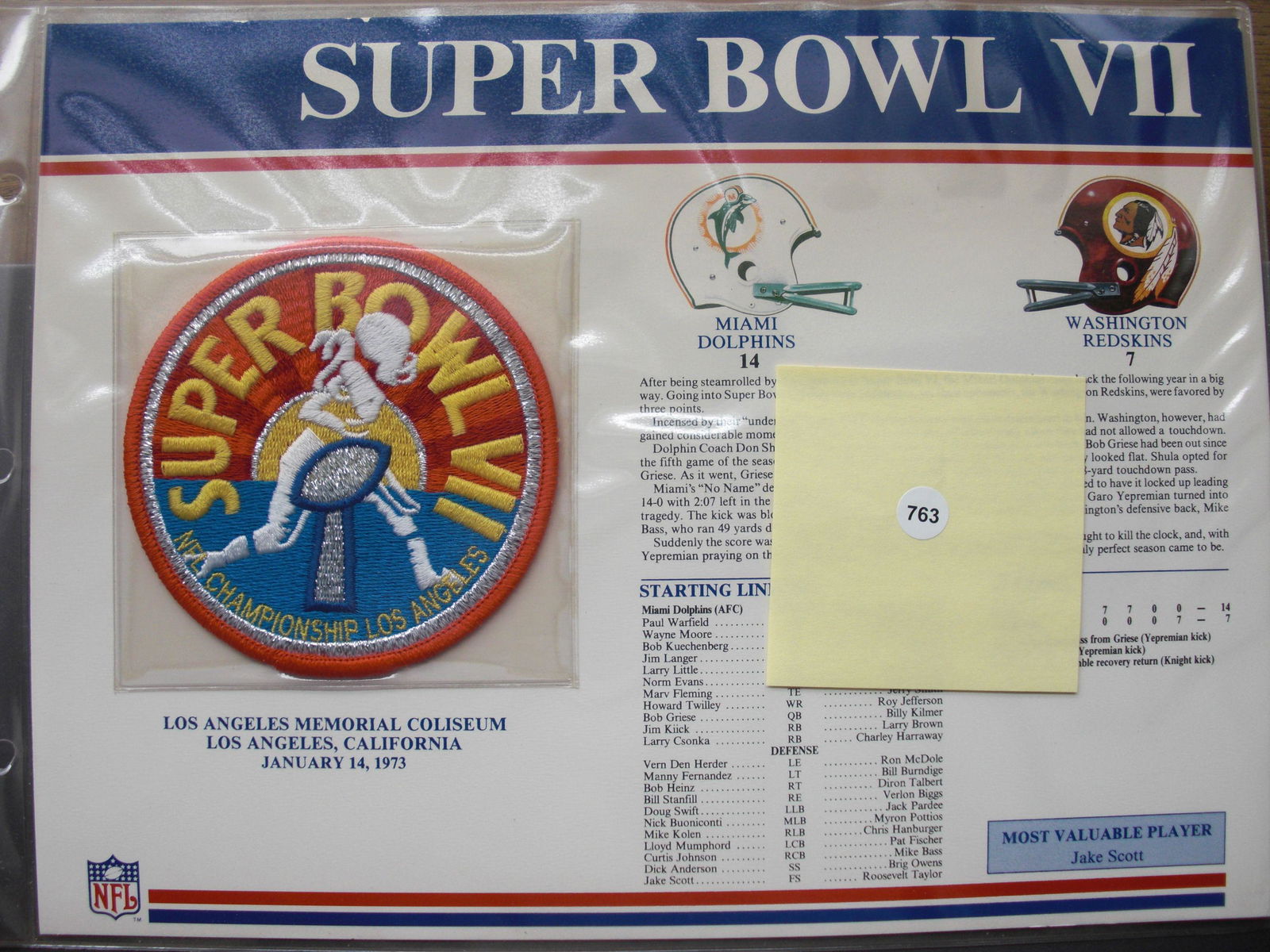 Super Bowl 7 patch Los Angeles memorial Coliseum (1 of 1)