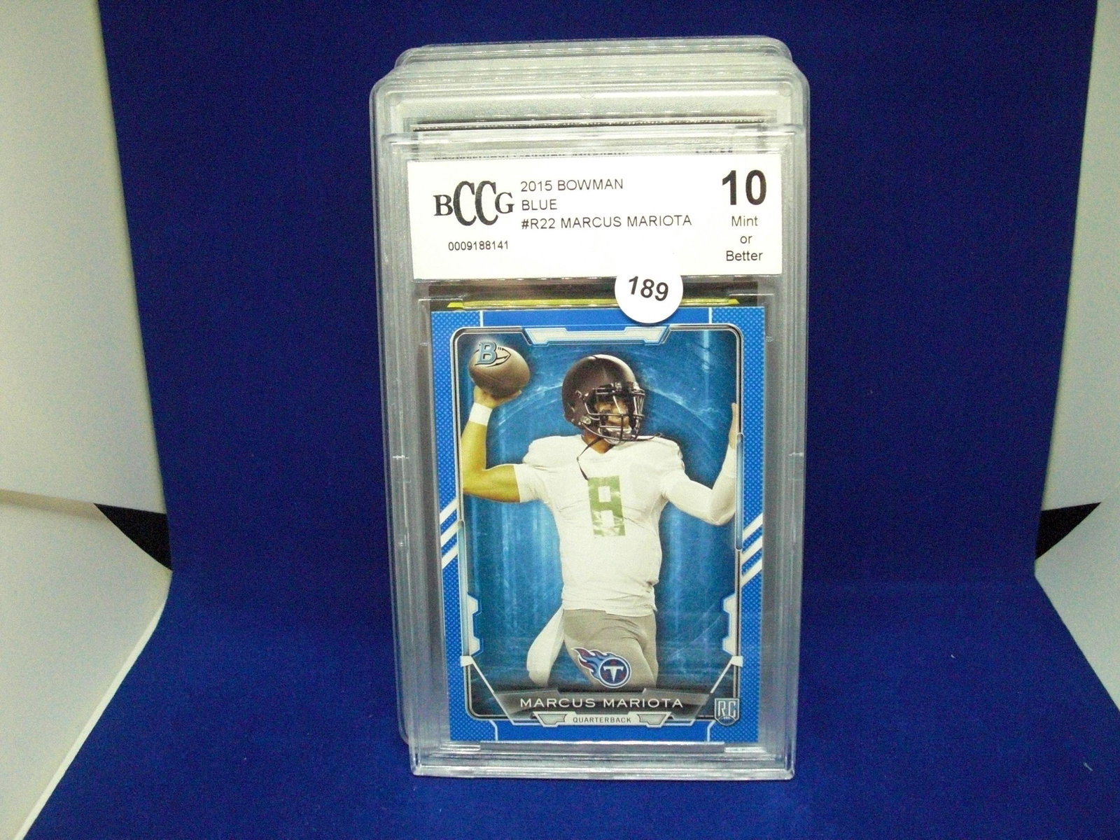 bccg graded marcus mariota blue bowman rookie: graded sports card