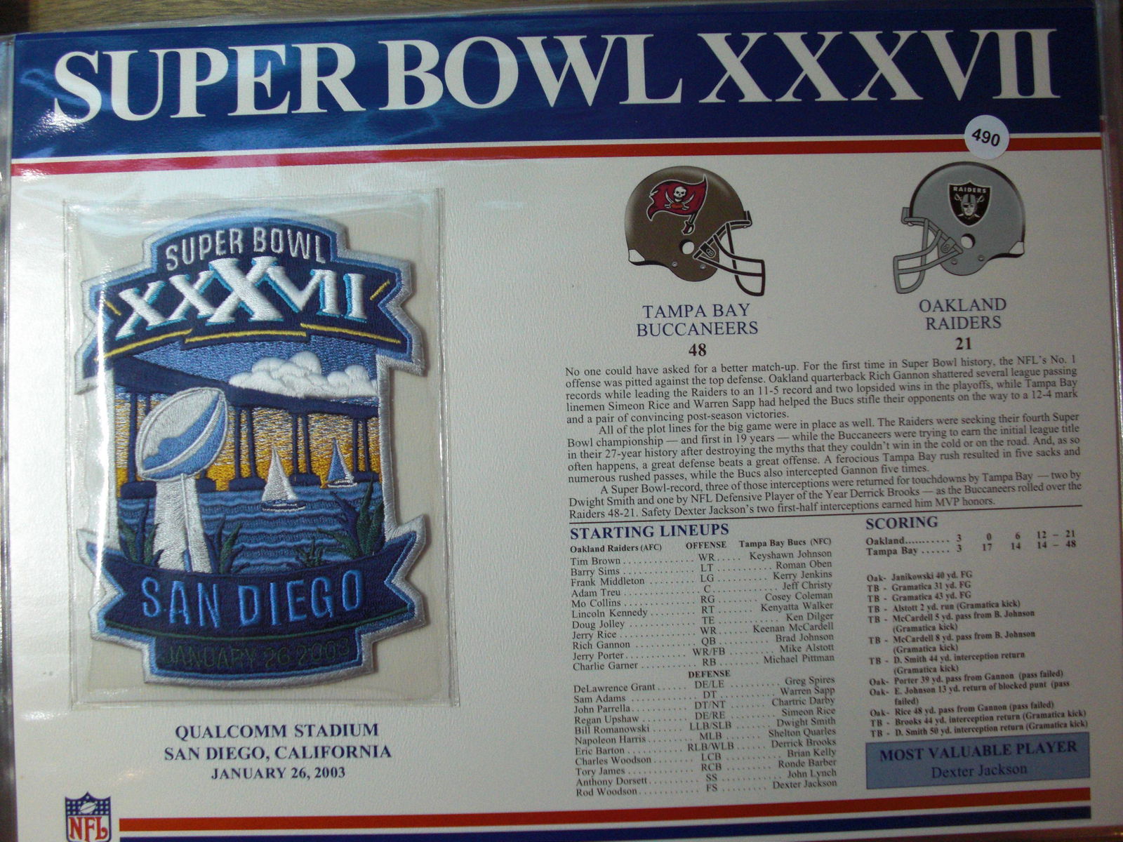 superbowl XXXVII 2003 logo patch san diego (1 of 1)