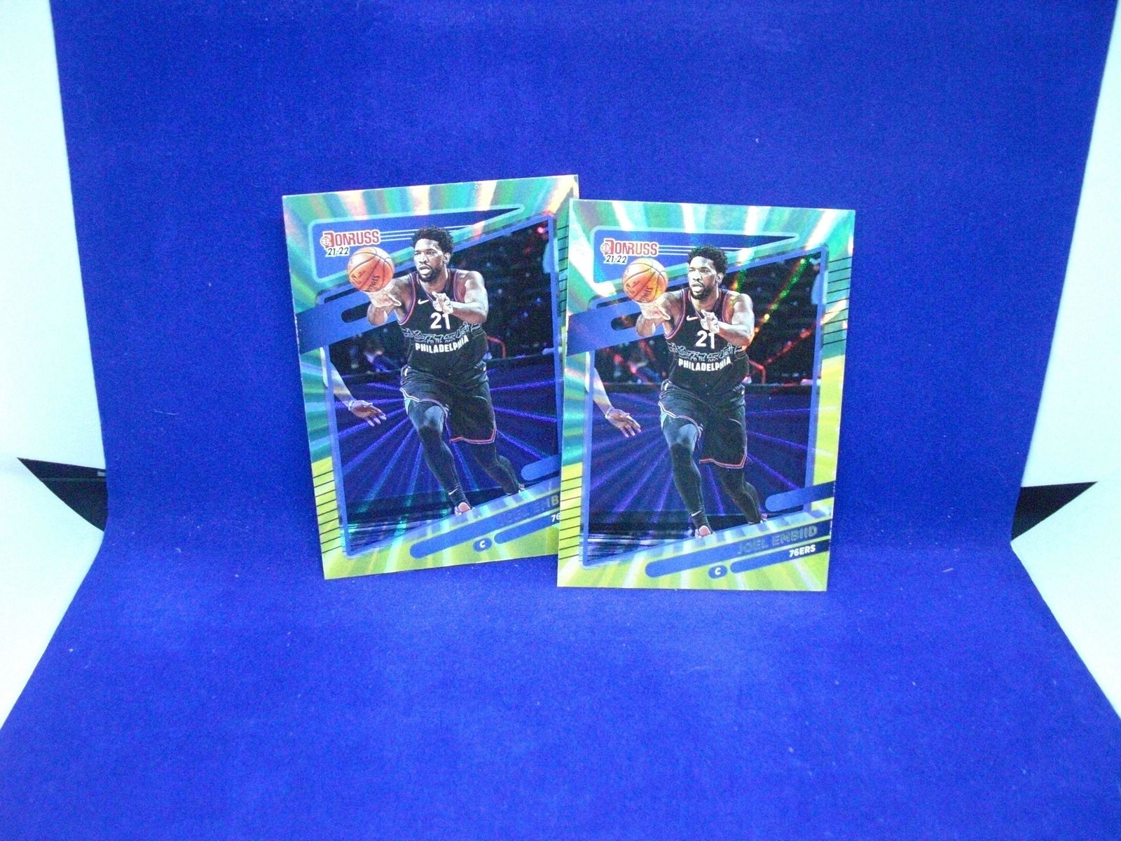 joel embiid lot of 2 green/yellow laser parallels (1 of 1)