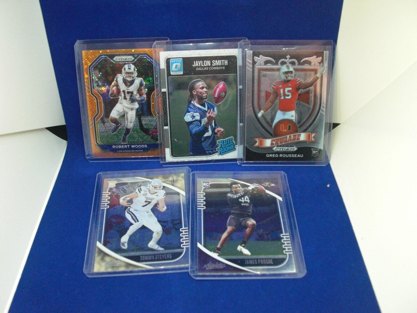 lot of 5 top loaded football cards with greg roesseau rookie: lot of 5 top loaded football cards with greg roesseau rookie