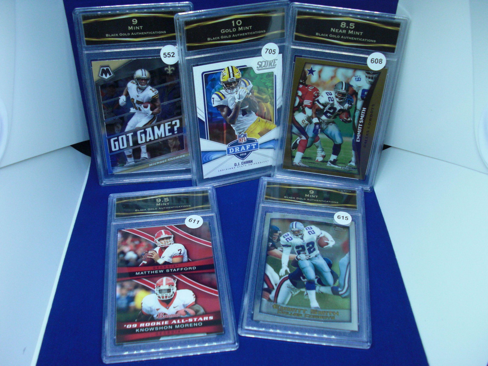 lot of 5 bga graded football cards: graded card lot