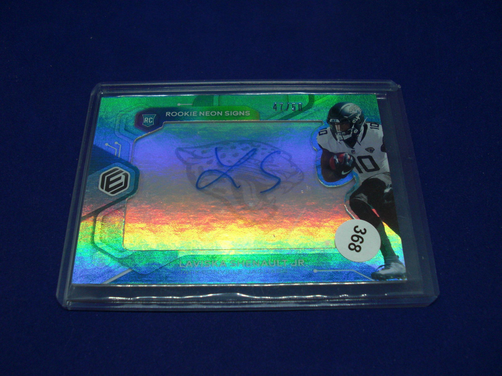 laviska shenault r auto rookie neon signs #47/50: in top loader