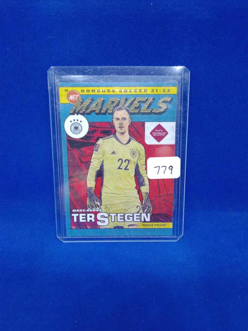 Marc Andre Ter Steven Marvel soccer press proof: 2021-22 Donruss soccer Marvels press proof insert