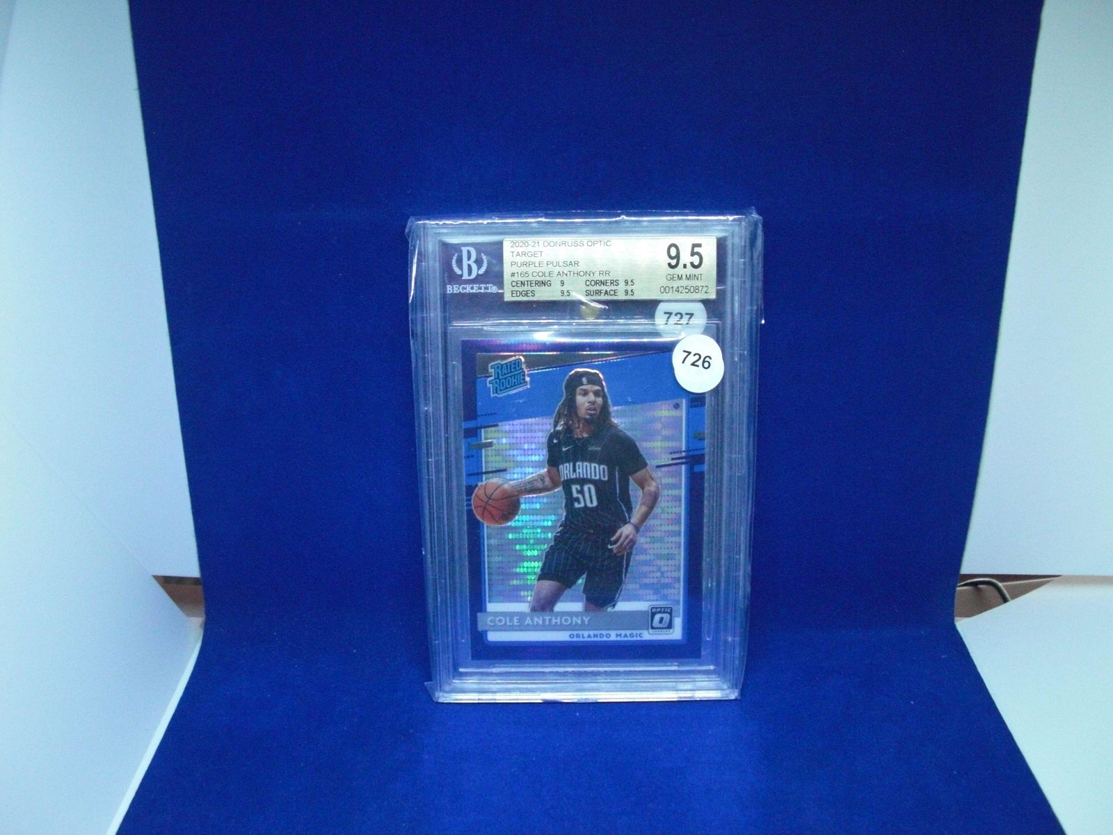 beckett graded mint 9.5 cole anthony purple pulsar rookie (1 of 1)