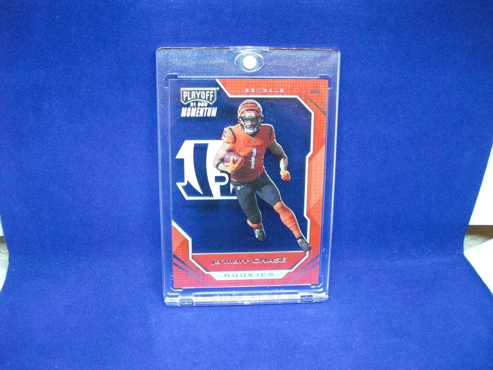 JAMARR CHASE PLAYOFF MOMENTUM CLEAR ACRYLIC ROOKIE CARD: IN ONE TOUCH HOLDER