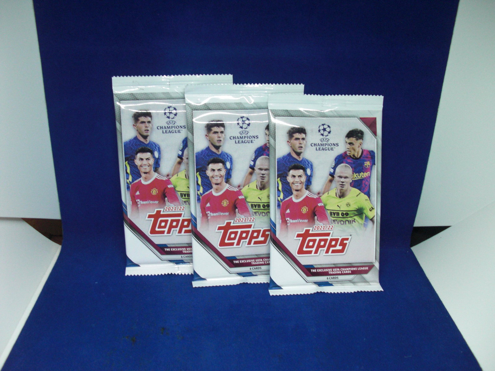 lot of 3 unopened packs of soccer cards: unopened