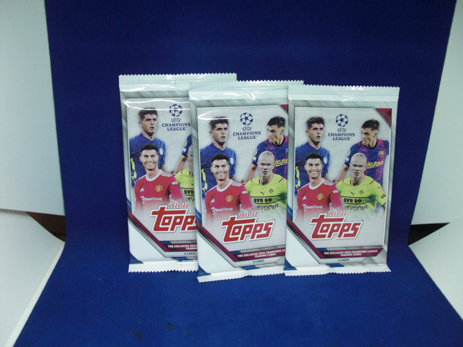 lot of 3 unopened packs of soccer cards: unopened