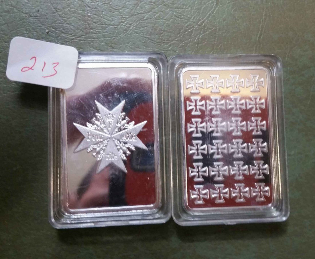 LOT OF 2 GERMAN SILVER CLAD ART BARS (1 of 1)
