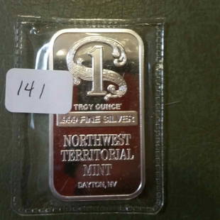 ONE OUNCE .999 FINE SILVER INGOT: PROOF LIKE BAR IN ORIGINAL PACKAGING