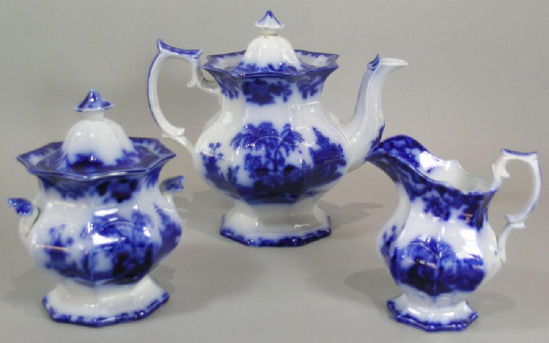 Scinde Flow Blue Three-Piece Tea Set, 19th C., (1 of 1)